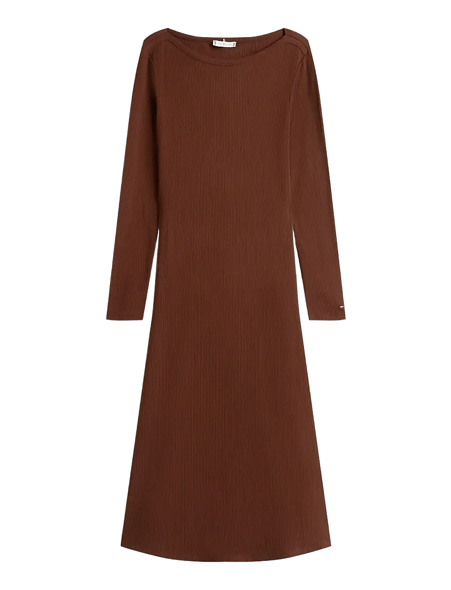 Tommy Hilfiger - 5X2 RIB FLARE MIDI DRESS LS - t-shirtklänningar - legacy brown - 1