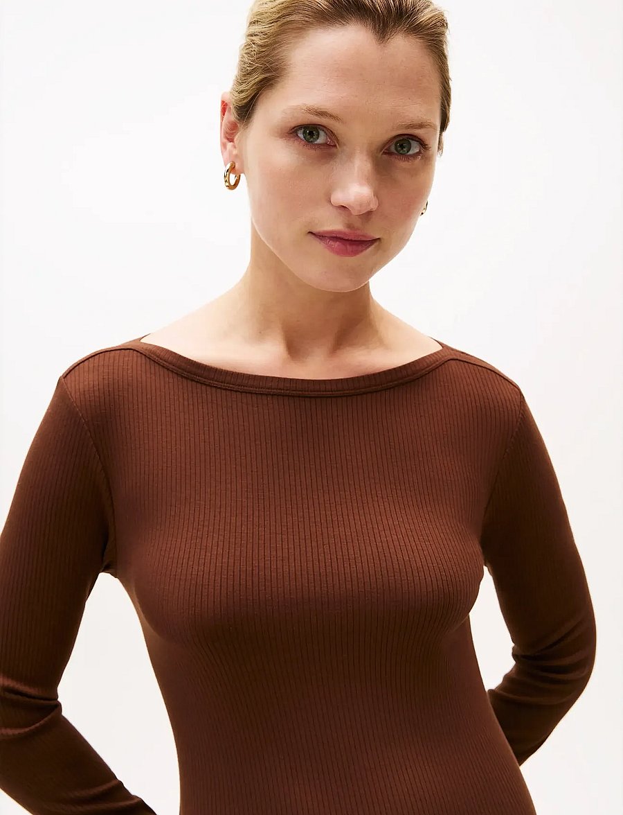 Tommy Hilfiger - 5X2 RIB FLARE MIDI DRESS LS - t-shirtklänningar - legacy brown - 3