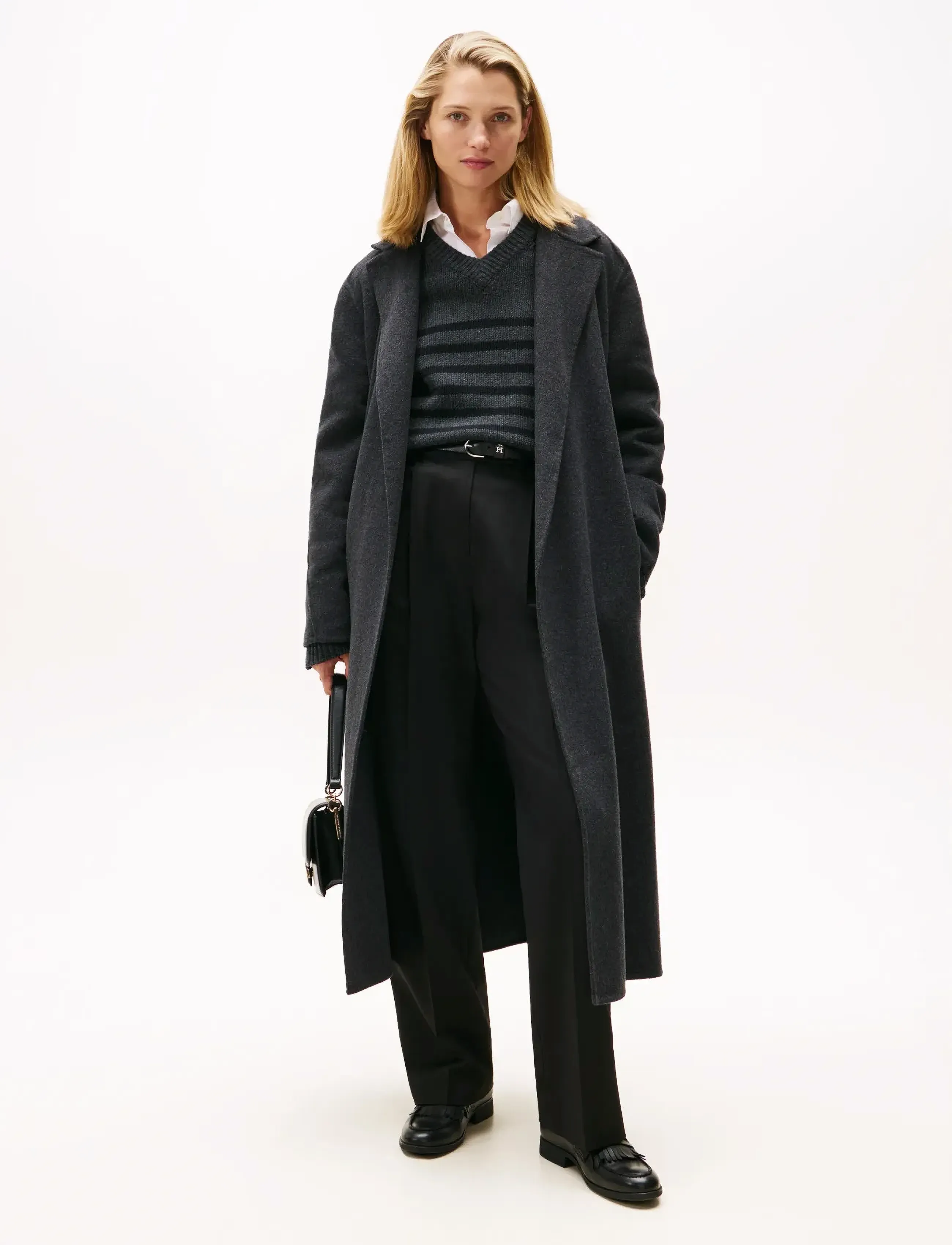 Tommy Hilfiger Df Wool Reg Belted Maxi Coat, 46, Coats, Grau - Frauen