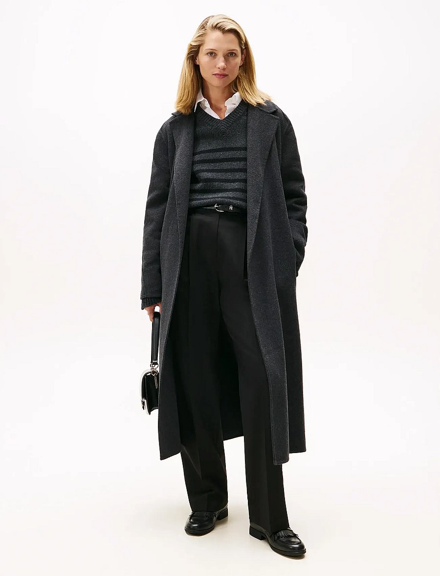 Tommy Hilfiger - DF WOOL REG BELTED MAXI COAT - Žieminės striukės - dark grey heather - 0