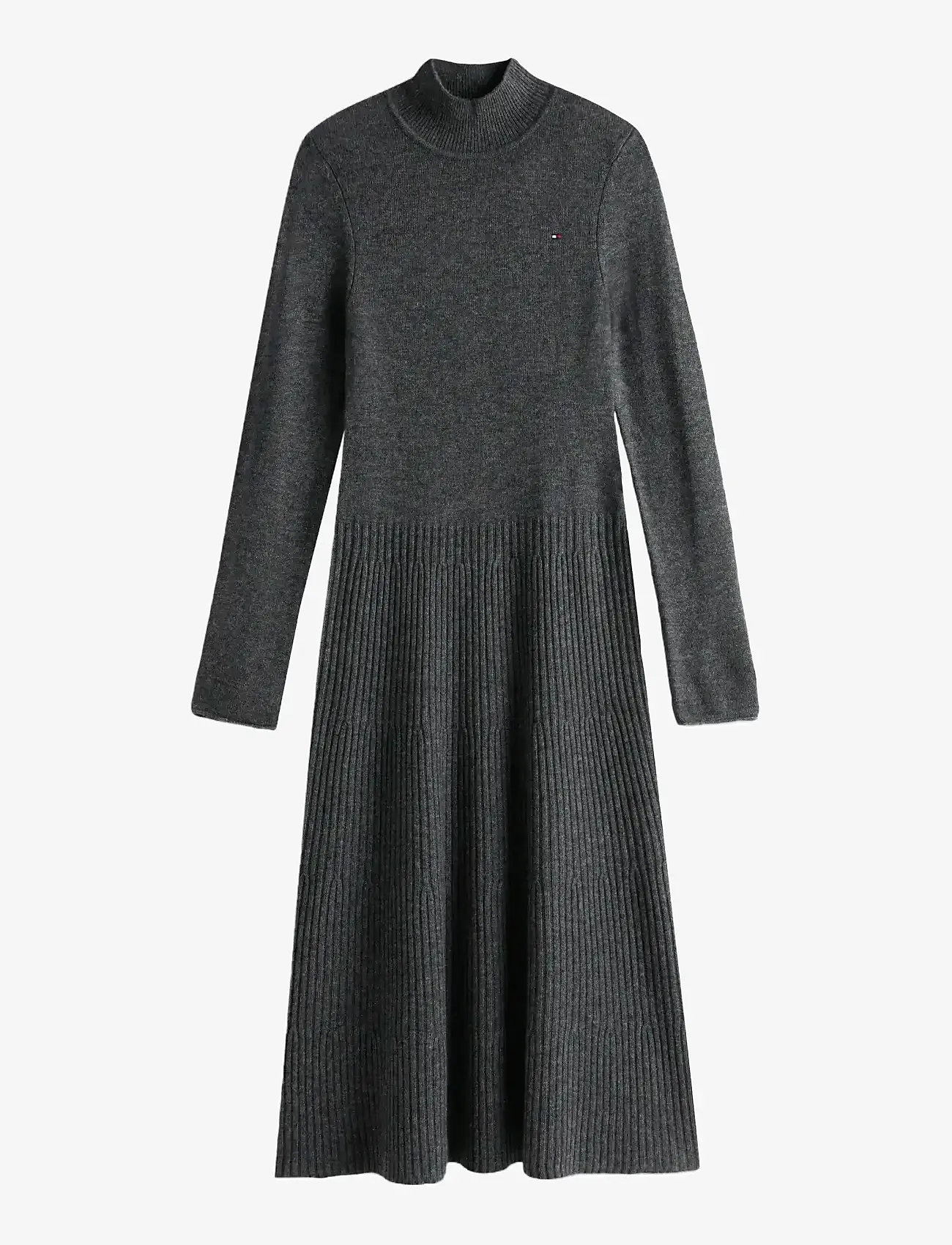 Tommy Hilfiger - SOFT WOOL LS MOCK-NK SWT DRESS - knitted dresses - dark grey heather - 1