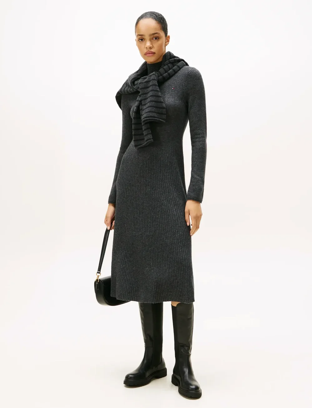 Tommy Hilfiger - SOFT WOOL LS MOCK-NK SWT DRESS - knitted dresses - dark grey heather - 0