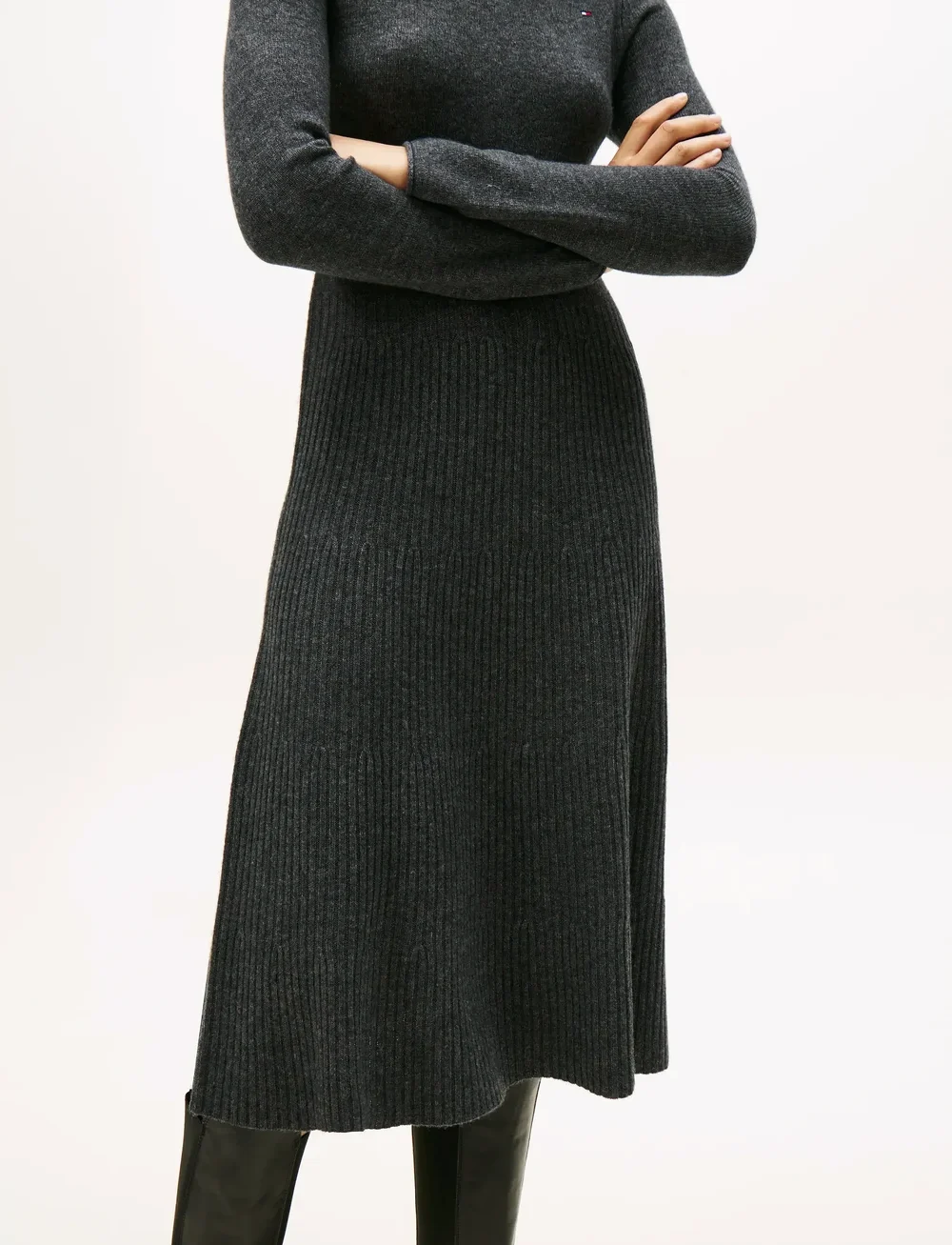 Tommy Hilfiger - SOFT WOOL LS MOCK-NK SWT DRESS - knitted dresses - dark grey heather - 2