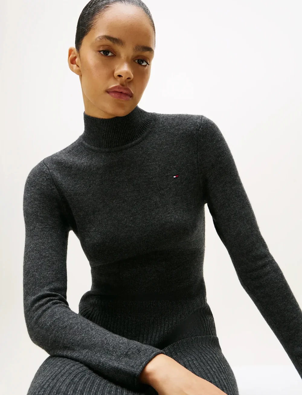 Tommy Hilfiger - SOFT WOOL LS MOCK-NK SWT DRESS - knitted dresses - dark grey heather - 3