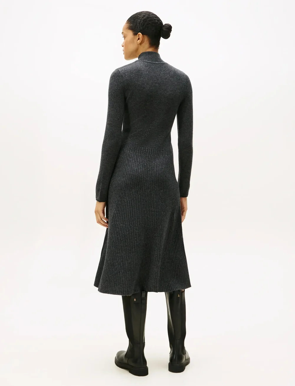 Tommy Hilfiger - SOFT WOOL LS MOCK-NK SWT DRESS - knitted dresses - dark grey heather - 4