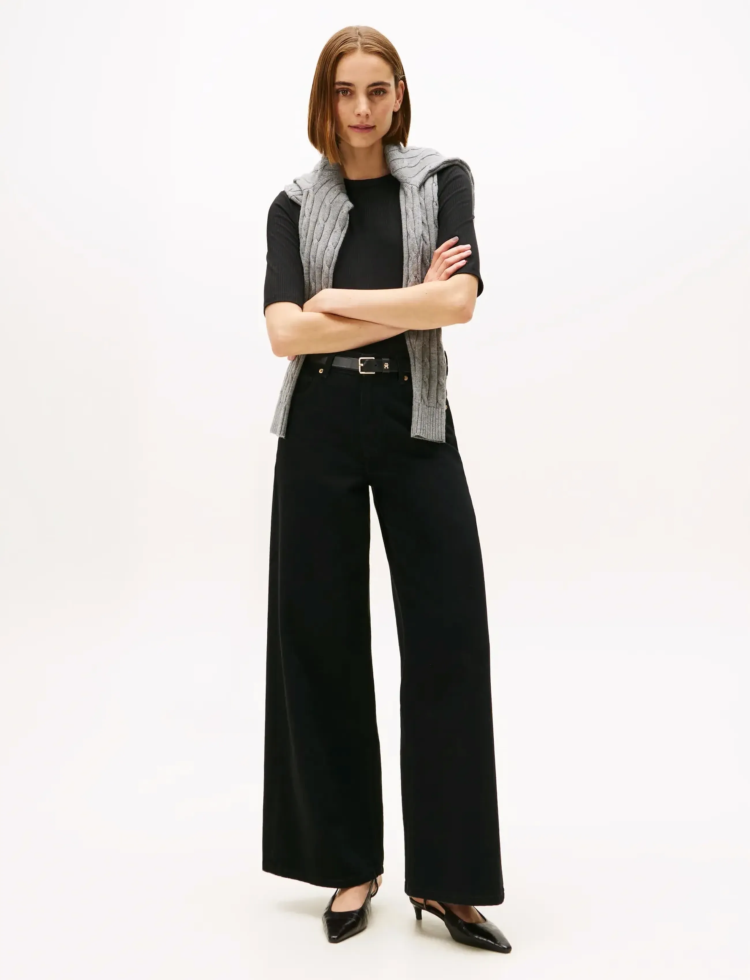 Tommy Hilfiger - SLIM 5X2 RIB C-NK 1/2 SLV - t-särgid - black - 2