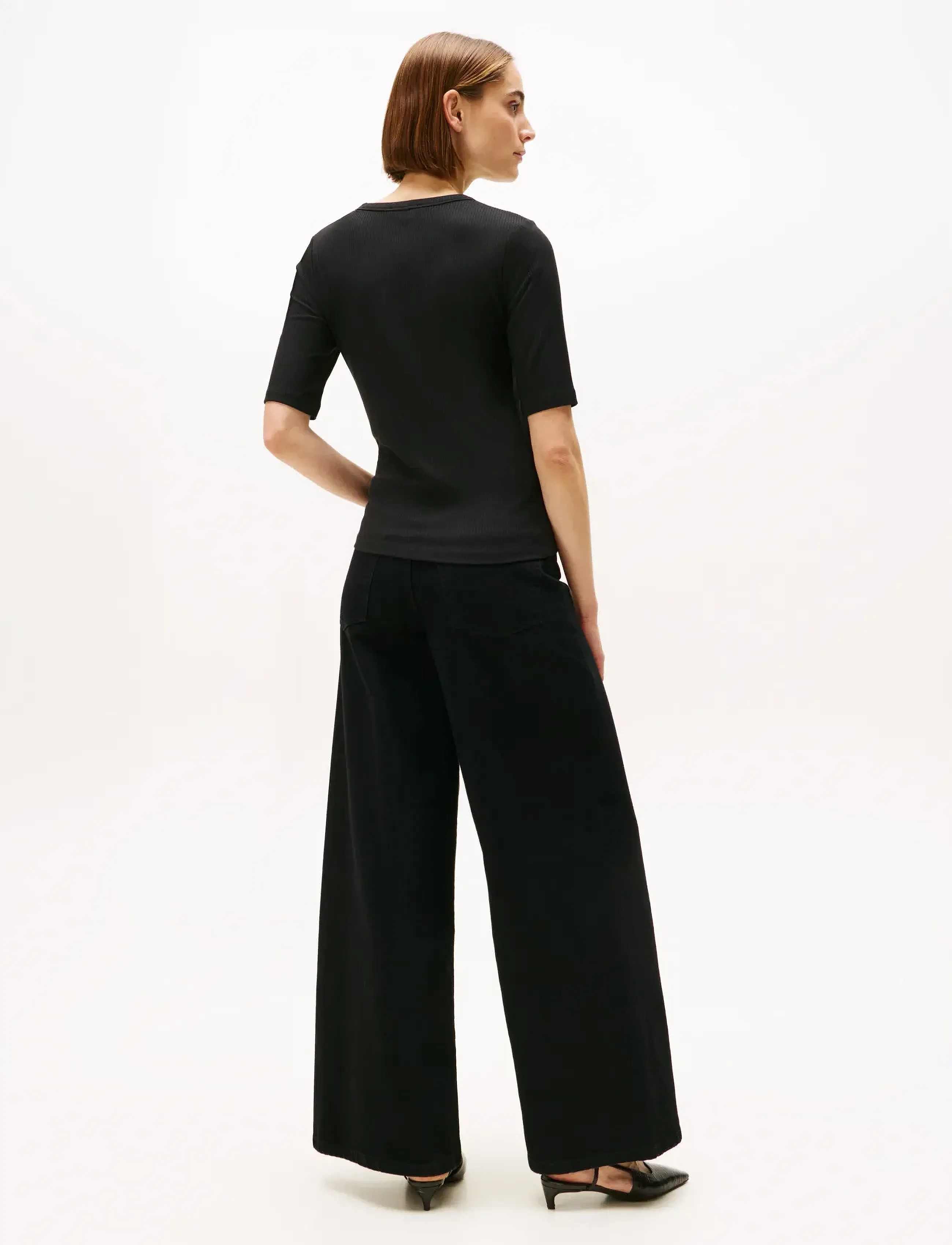 Tommy Hilfiger - SLIM 5X2 RIB C-NK 1/2 SLV - t-särgid - black - 3