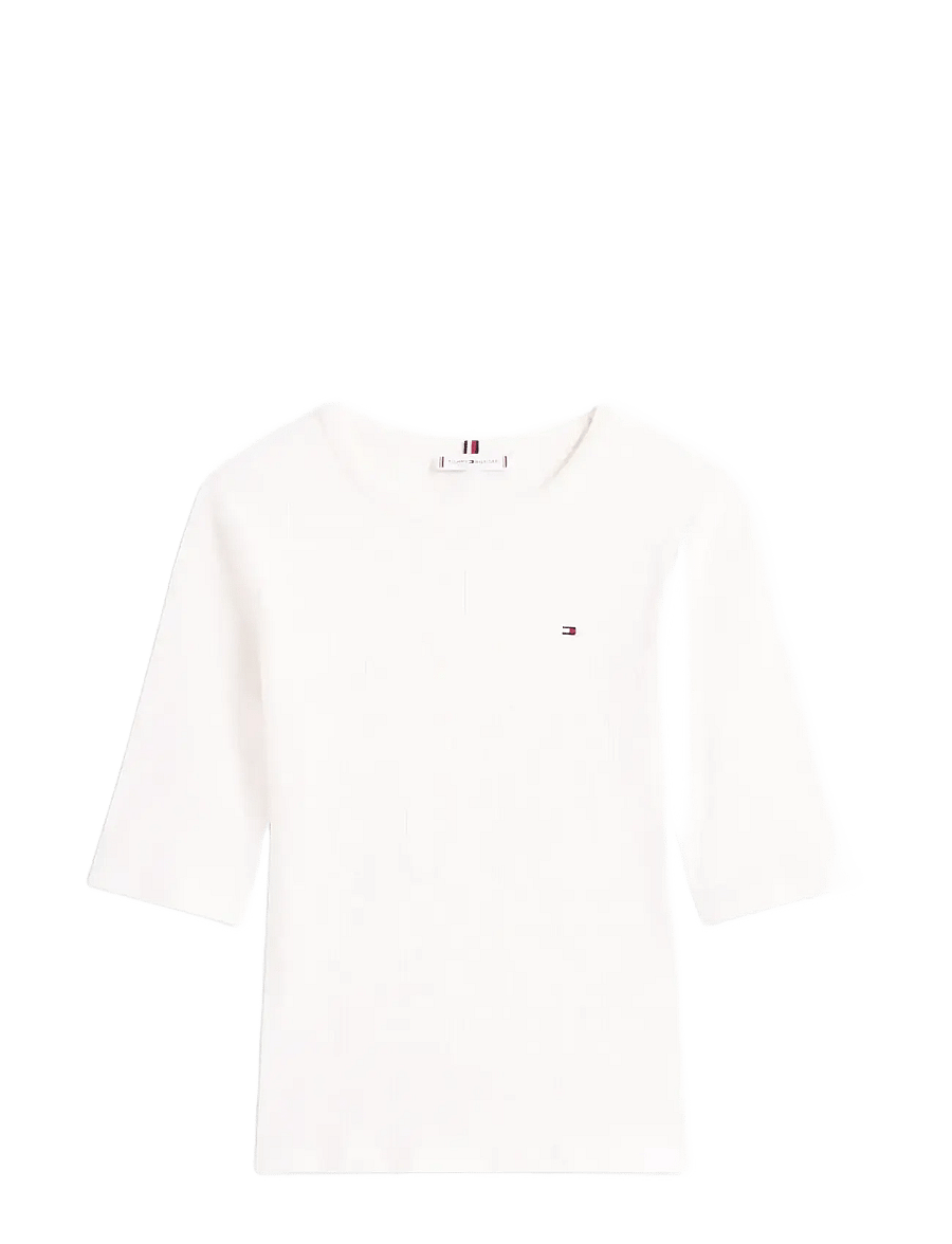 Tommy Hilfiger - SLIM 5X2 RIB C-NK 1/2 SLV - t-shirts - ivory silk - 1