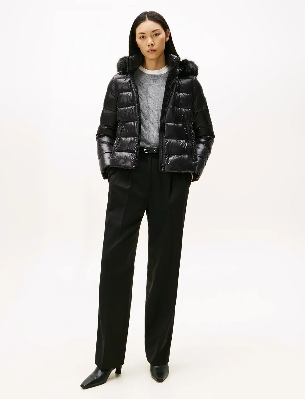 Tommy Hilfiger - GLOSS HW DOWN SLIM JACKET W FUR - dunjackor - black - 3