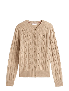 Tommy Hilfiger SOFT WOOL CABLE C-NK LS CARDIGAN - Kinginõuanded - SAFARI CANVAS HEATHER / beige