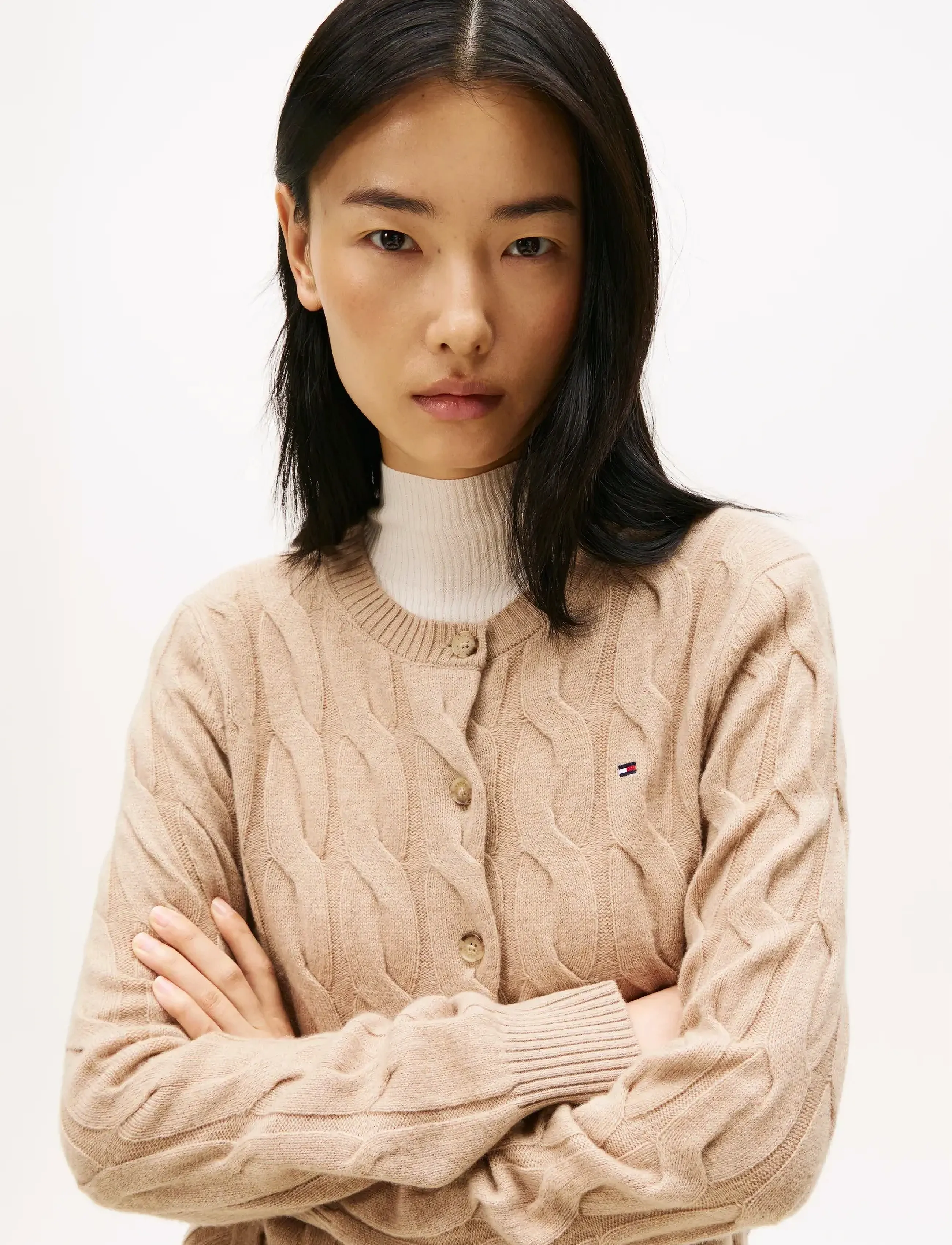Tommy Hilfiger - SOFT WOOL CABLE C-NK LS CARDIGAN - cardigans - safari canvas heather - 4