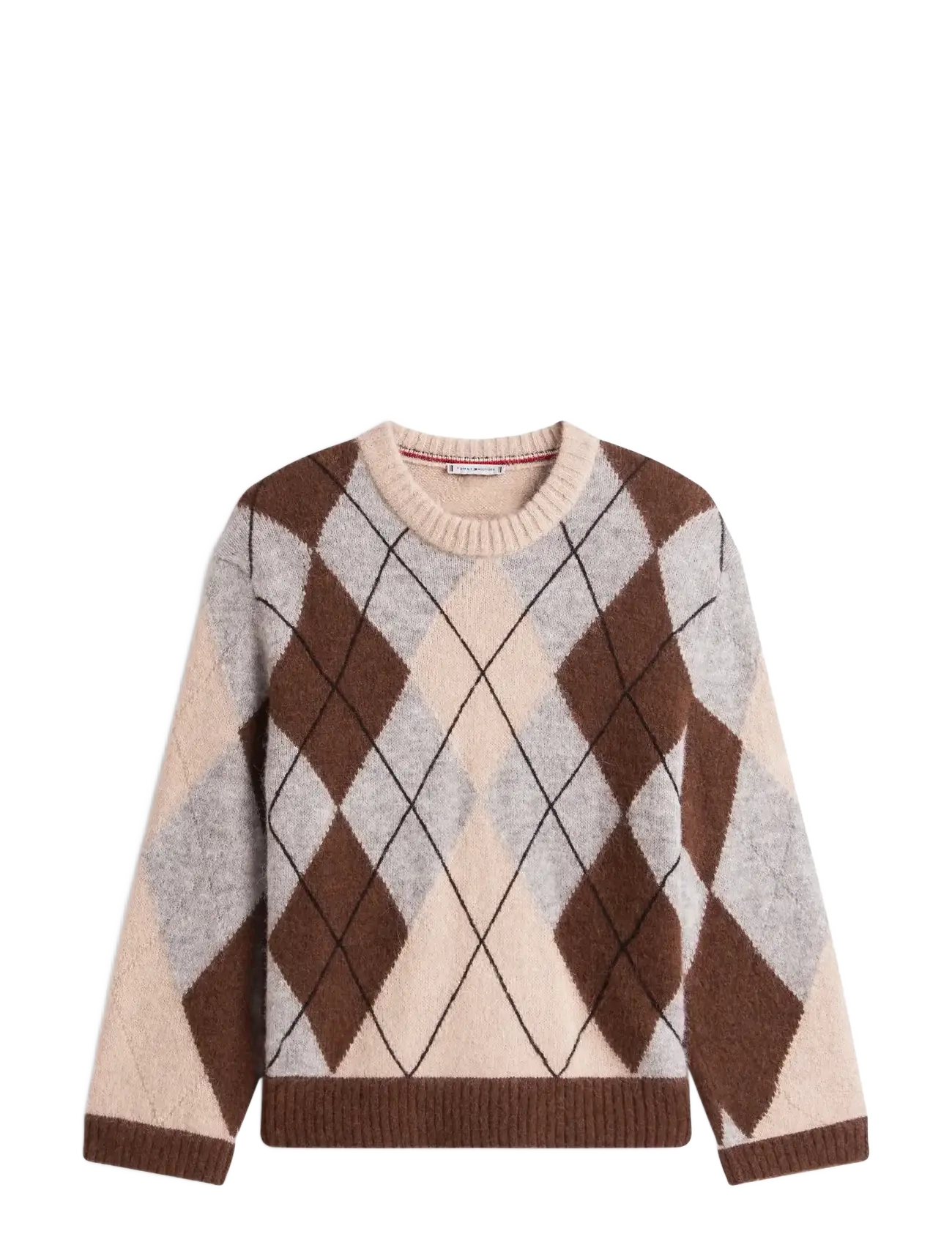ALPACA BLEND ARGYLE C-NK LS SWT - ARGYLE LEGACY BROWN / MID GREY HTR