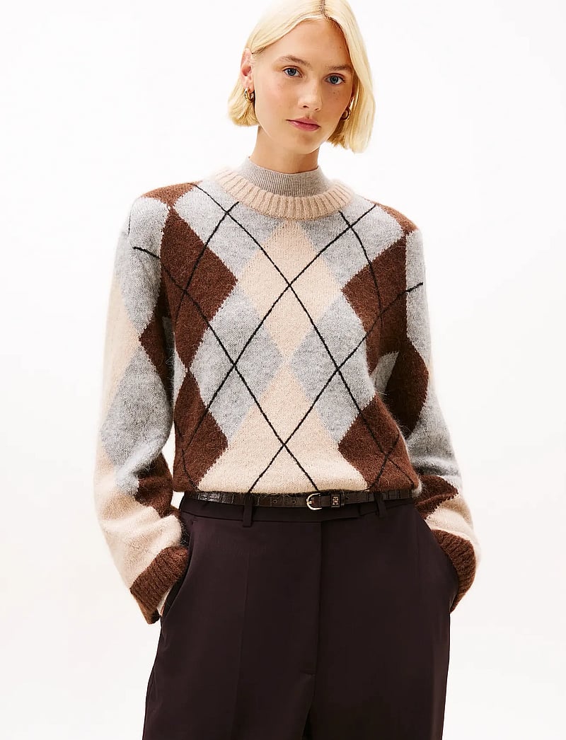 Tommy Hilfiger - ALPACA BLEND ARGYLE C-NK LS SWT - striktrøjer - argyle legacy brown / mid grey htr - 0