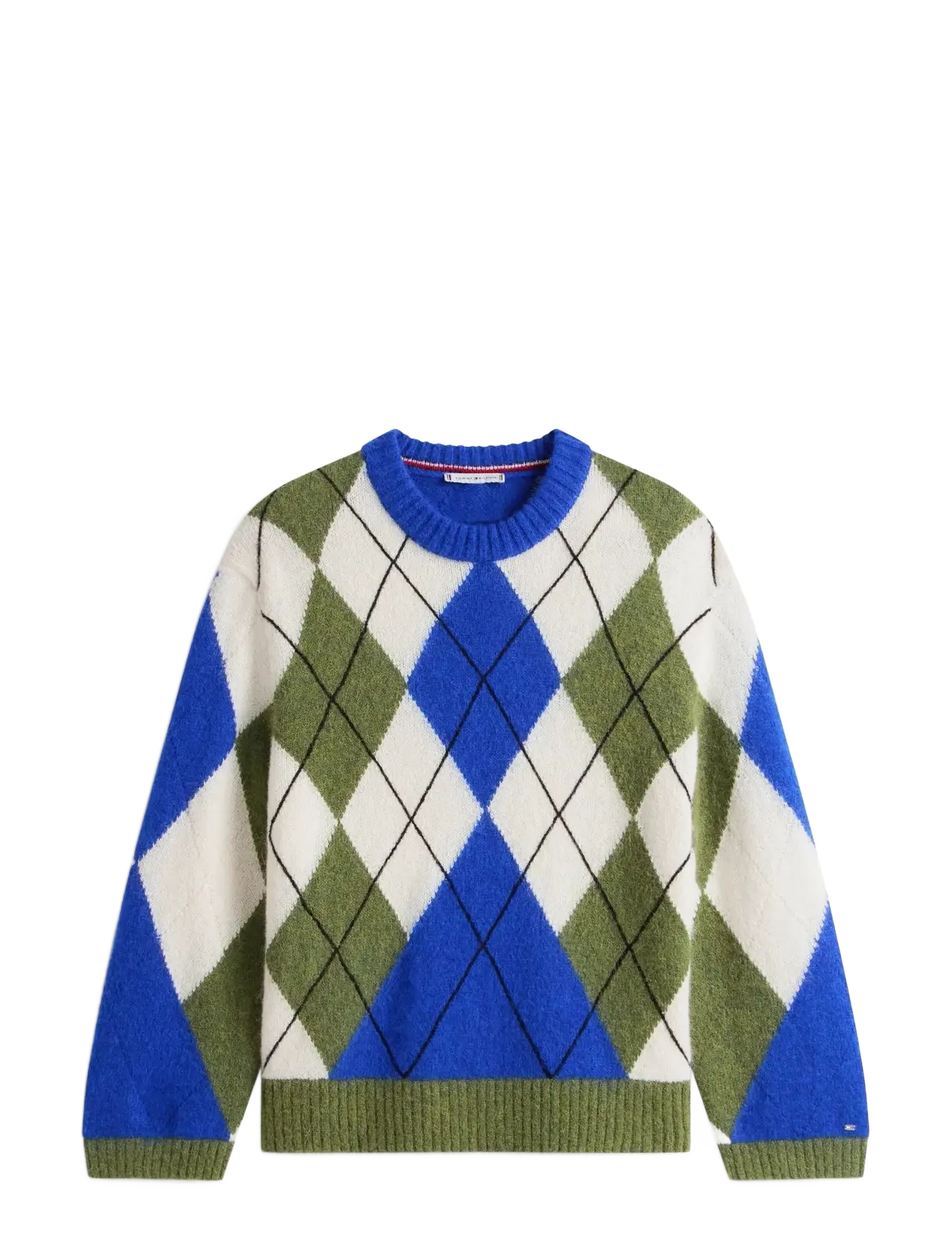 ALPACA BLEND ARGYLE C-NK LS SWT - ARGYLE COBALT / DEEP EVERGREEN