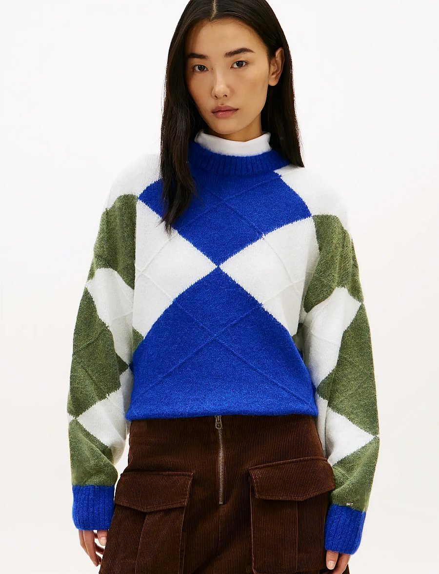 Tommy Hilfiger - ALPACA BLEND ARGYLE C-NK LS SWT - pullover - argyle cobalt / deep evergreen - 0