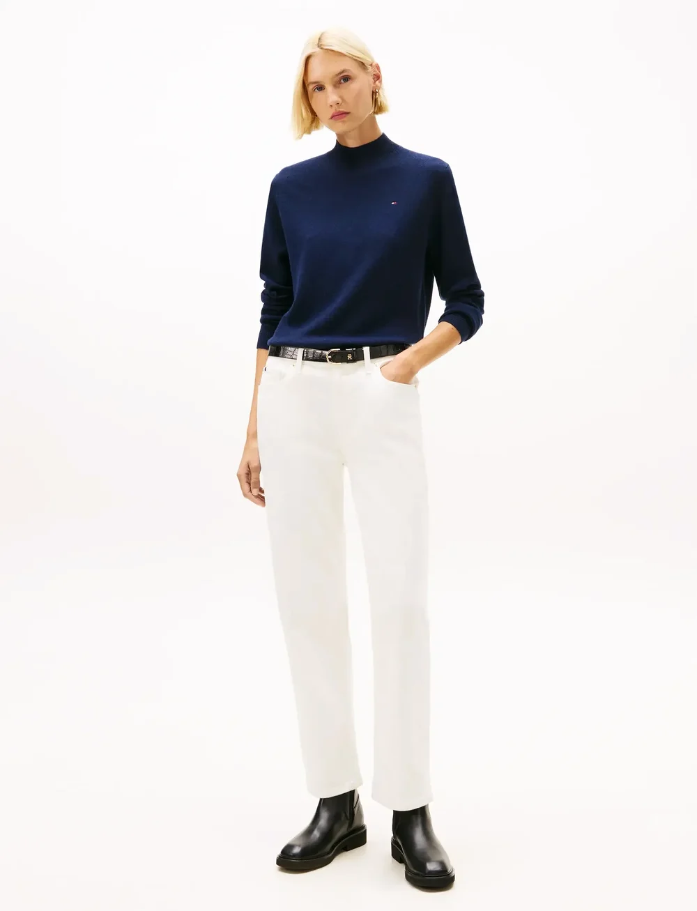 Tommy Hilfiger - WOOL CASH MOCK-NK LS SWT - stickade tröjor - dark night navy - 2