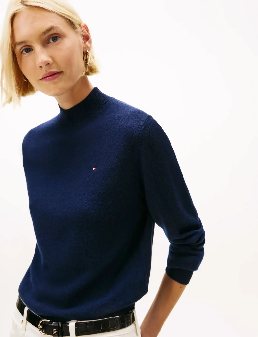 Tommy Hilfiger - WOOL CASH MOCK-NK LS SWT - stickade tröjor - dark night navy - 4