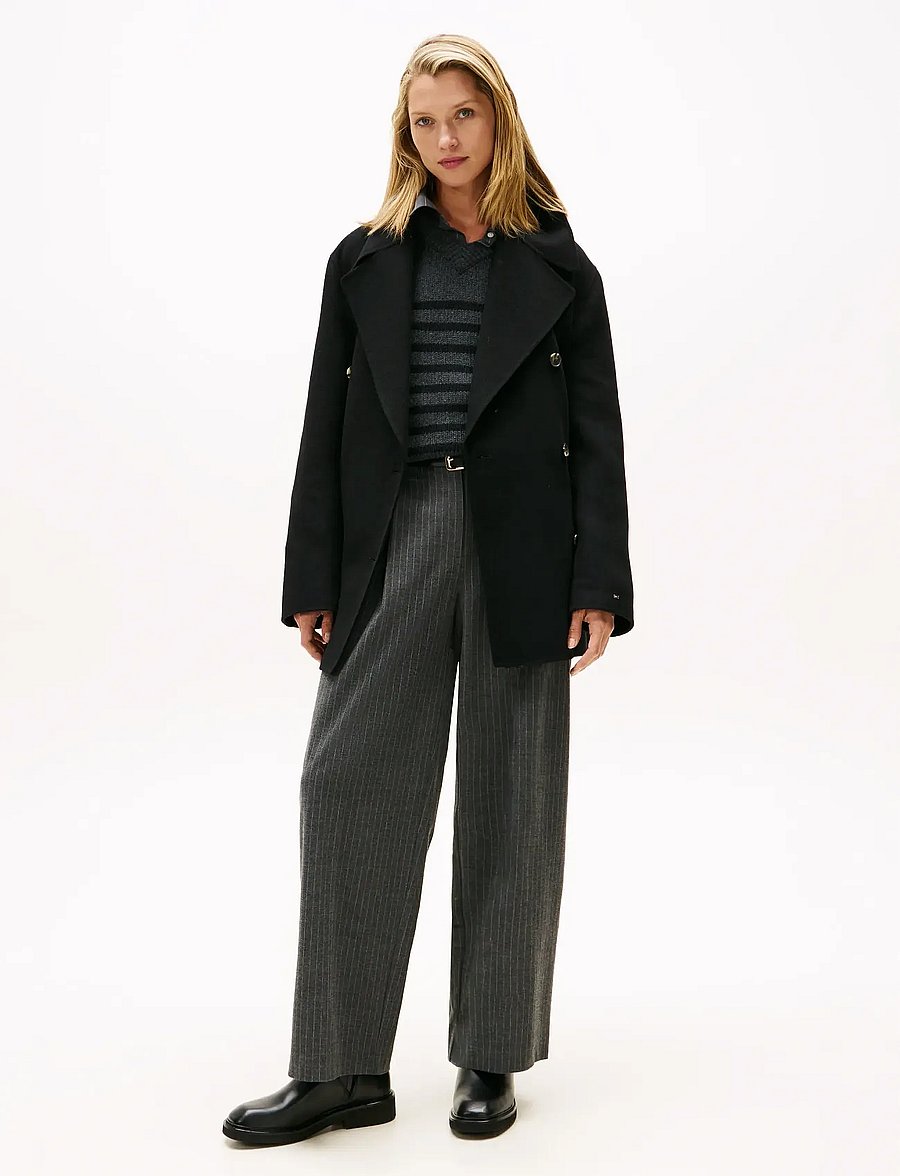 Tommy Hilfiger - DF WOOL BLEND REG PEACOAT - vinterjakker - black - 0