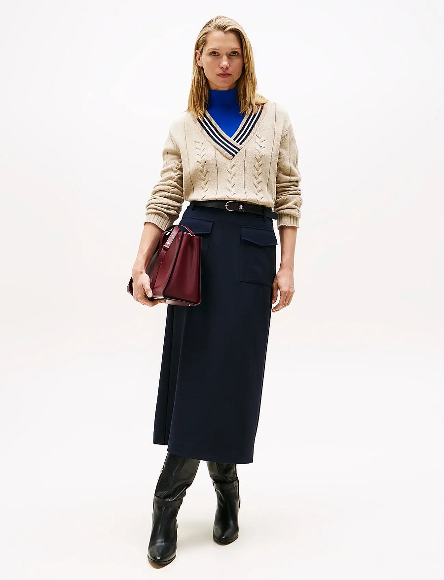 Tommy Hilfiger - PUNTO TAILORED MIDI SKIRT - midi nederdele - dark night navy - 0