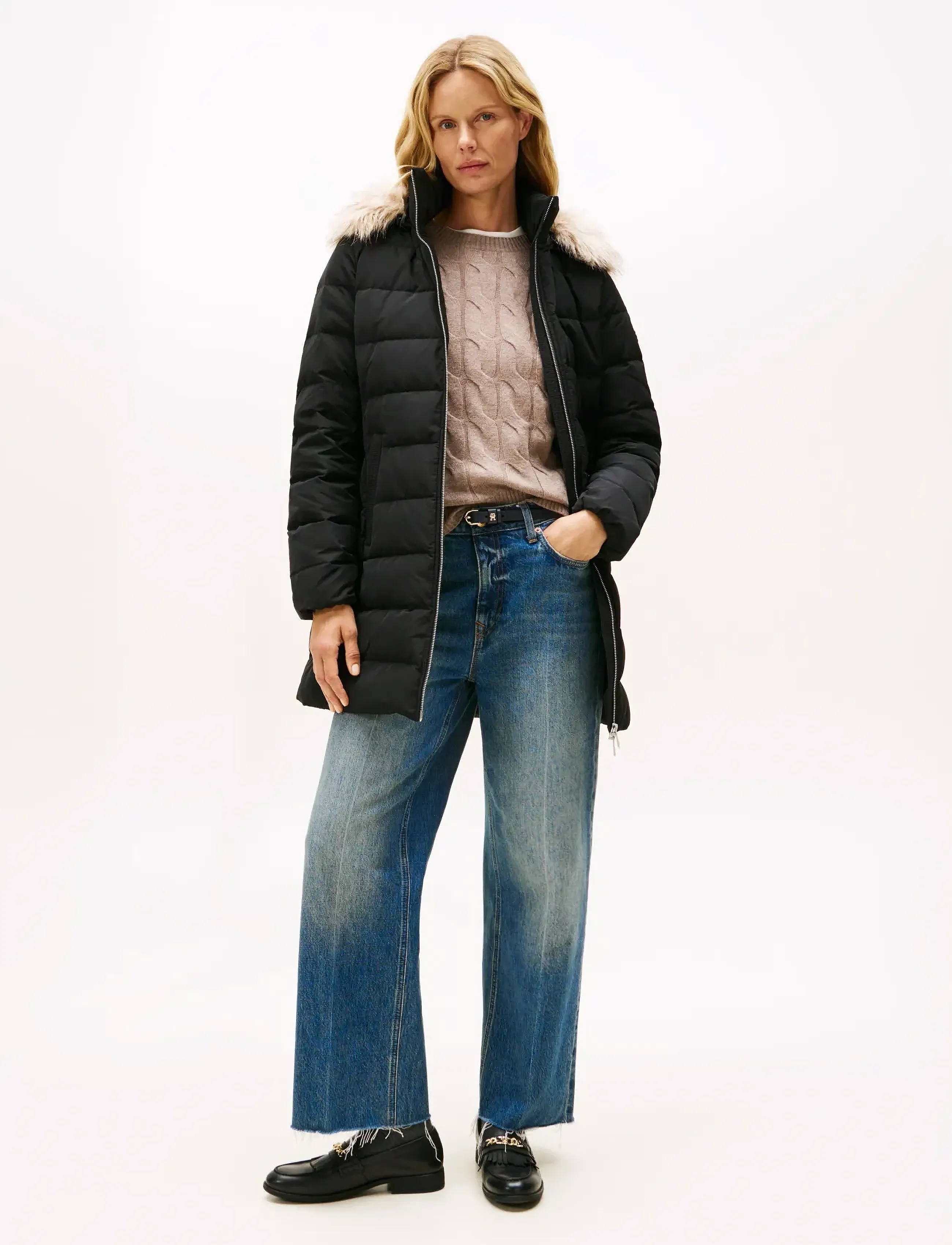 Tommy Hilfiger Mw Down Slim Coat With Fur, XXL, Coats, Schwarz - Padded Frauen