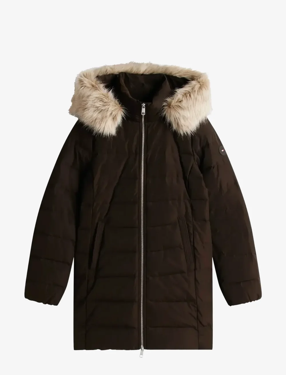 Tommy Hilfiger - MW DOWN SLIM COAT WITH FUR - voodriga mantlid - dark coffee - 1