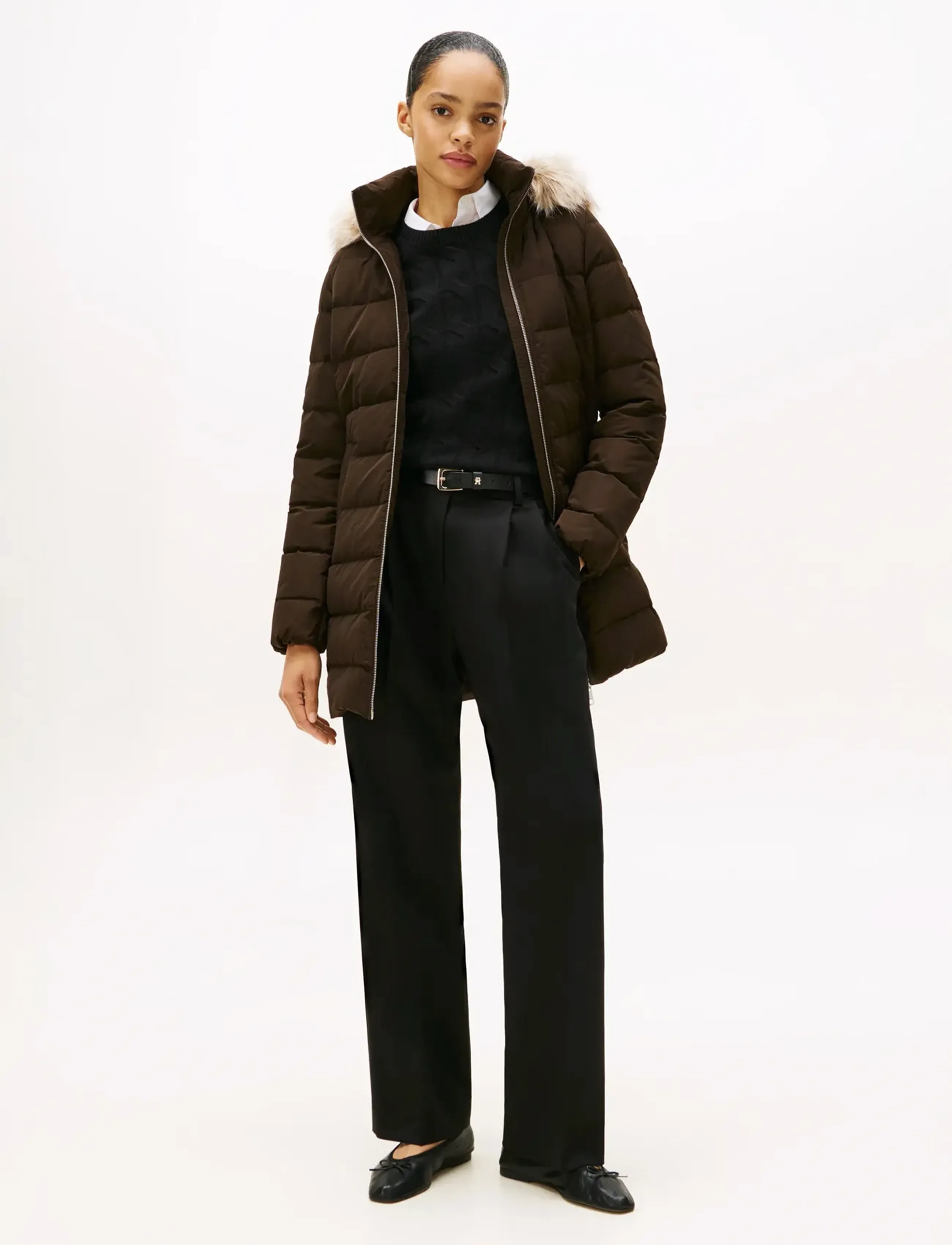 Tommy Hilfiger Mw Down Slim Coat With Fur, XS, Coats, Braun - Padded Frauen