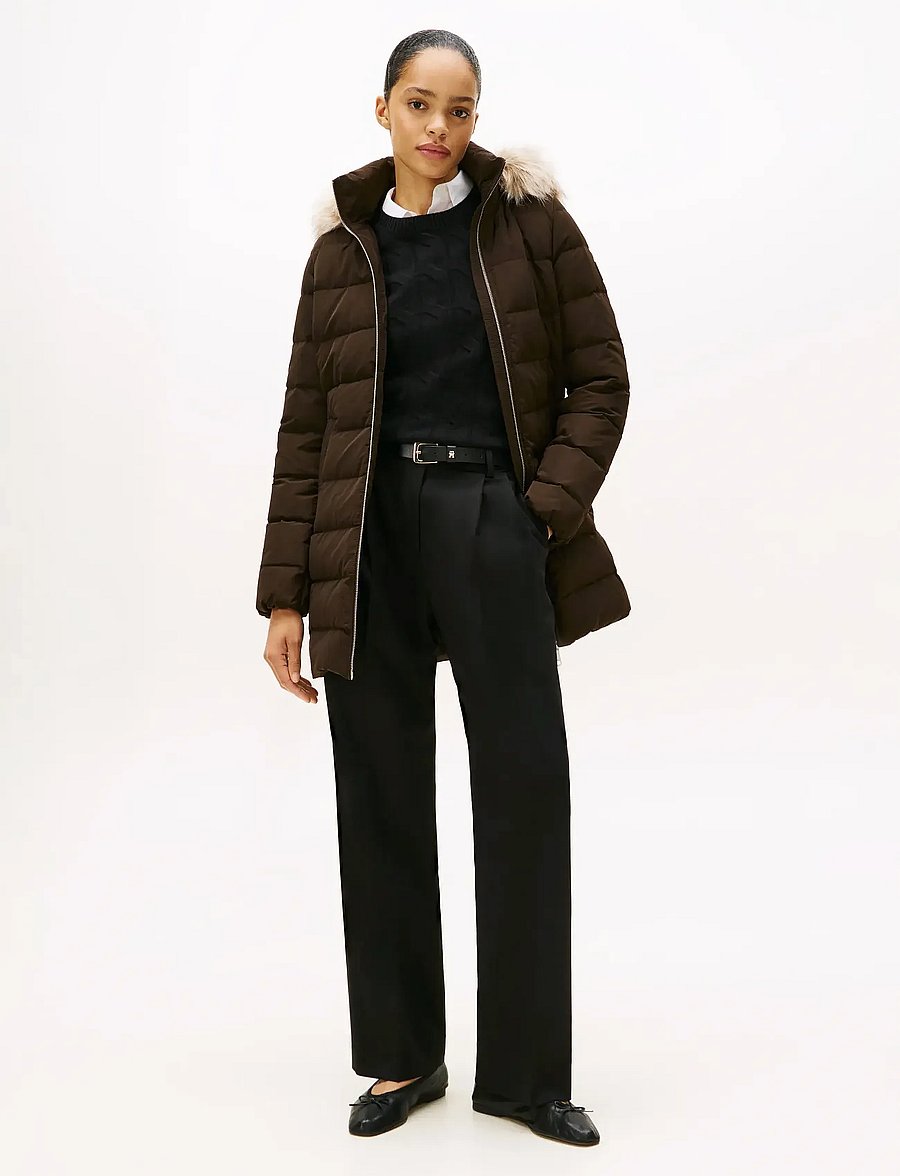 Tommy Hilfiger - MW DOWN SLIM COAT WITH FUR - winterjacken - dark coffee - 0