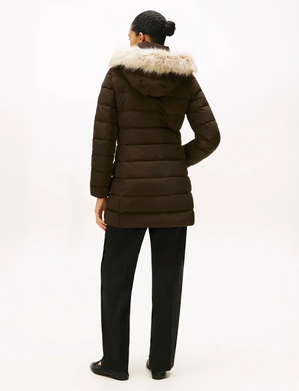 Tommy Hilfiger - MW DOWN SLIM COAT WITH FUR - voodriga mantlid - dark coffee - 4