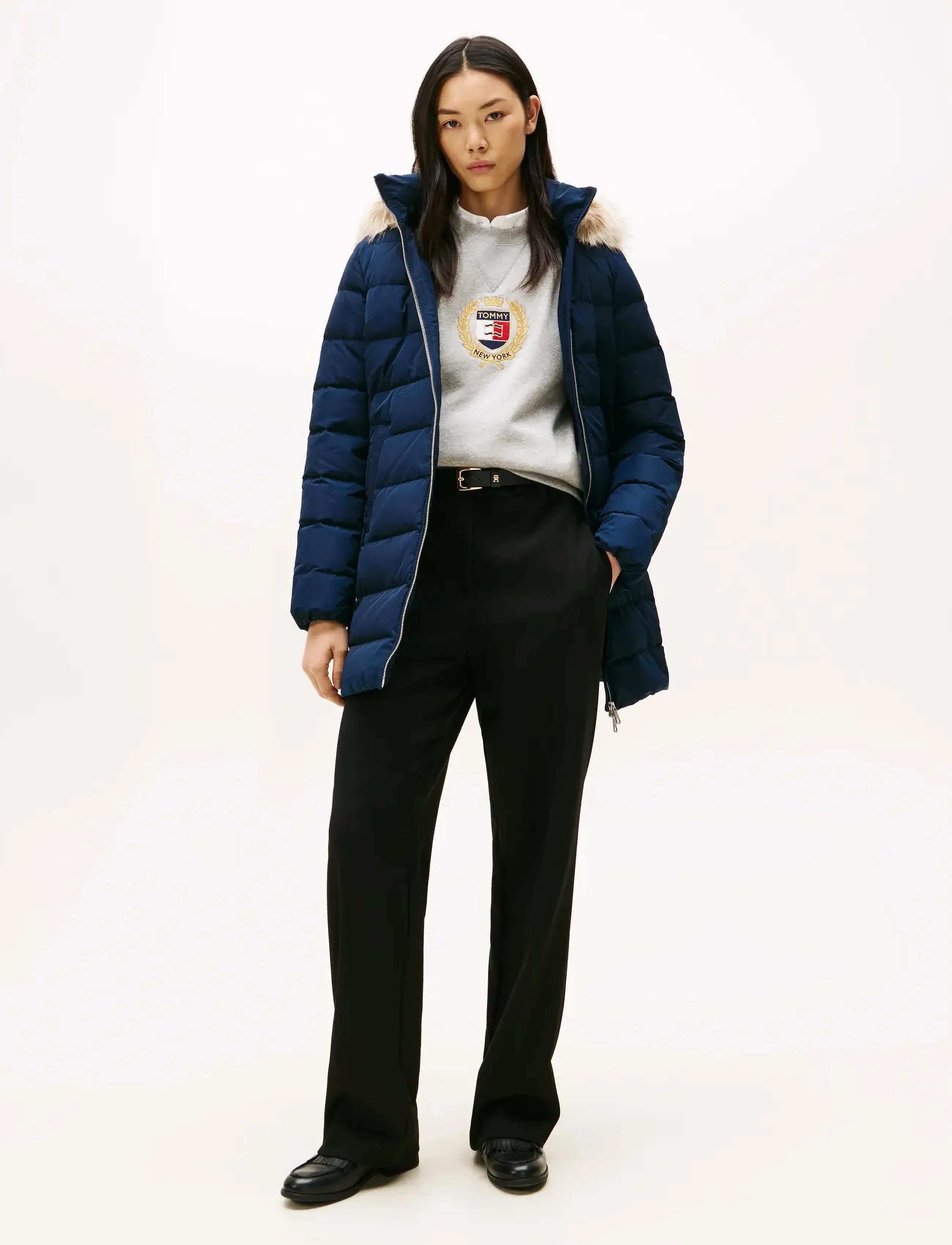 Tommy Hilfiger Mw Down Slim Coat With Fur, XXL, Coats, Marineblau - Padded Frauen