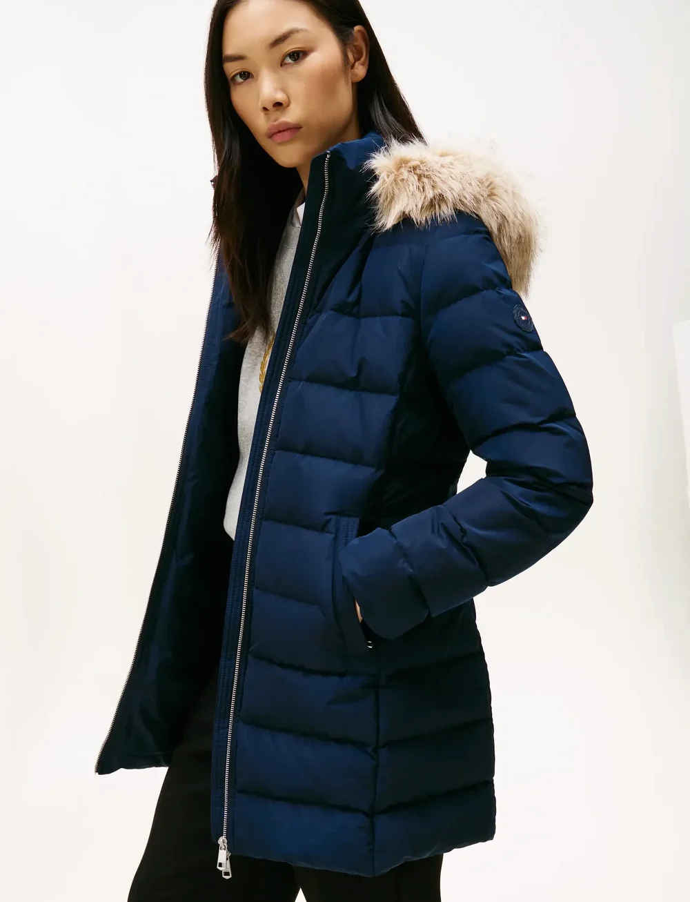 Tommy Hilfiger - MW DOWN SLIM COAT WITH FUR - dunfrakker - dark night navy - 2