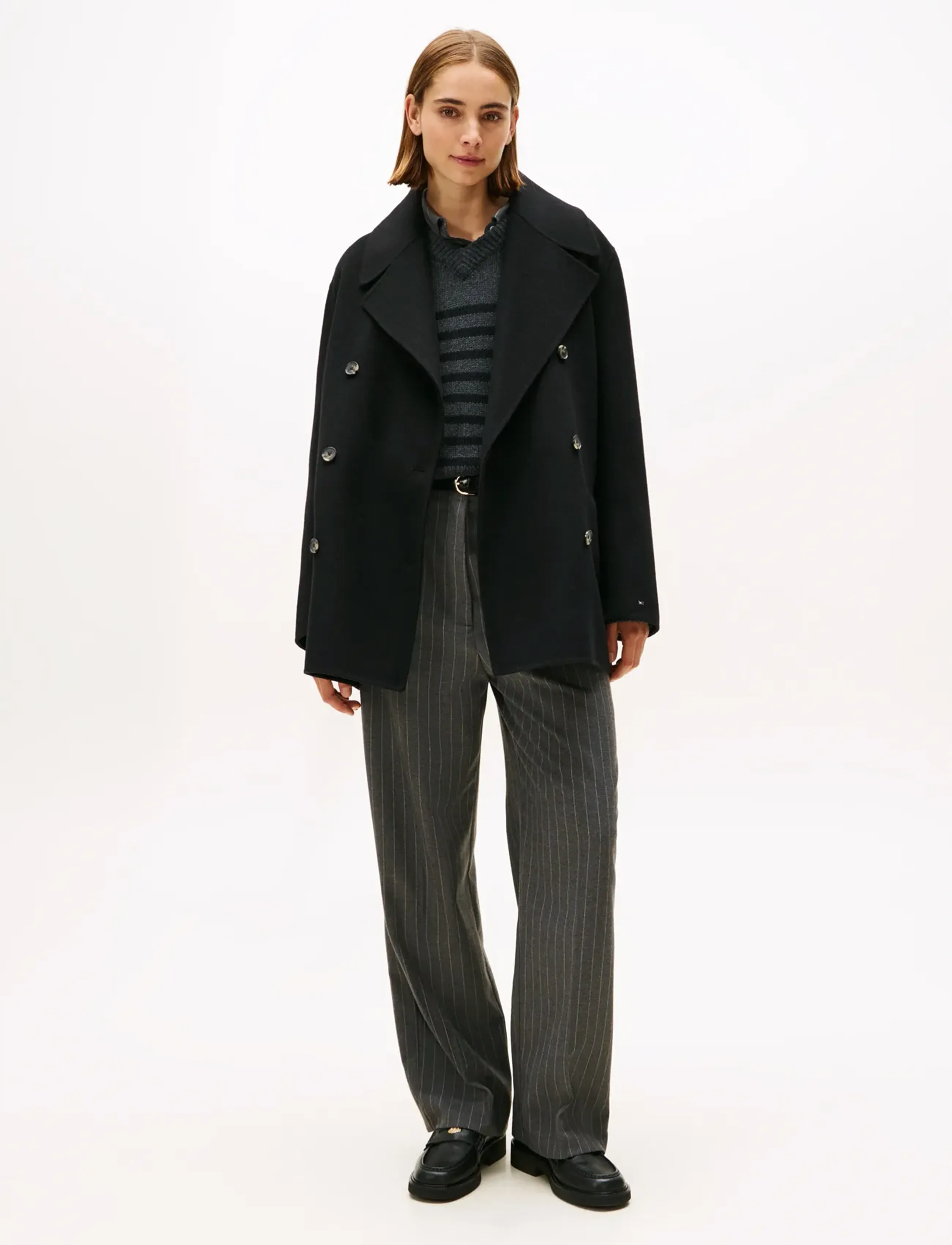 Tommy Hilfiger Pinstripe Loose Straight Pant, 40, Trousers, Grau - Wide Leg, Frauen