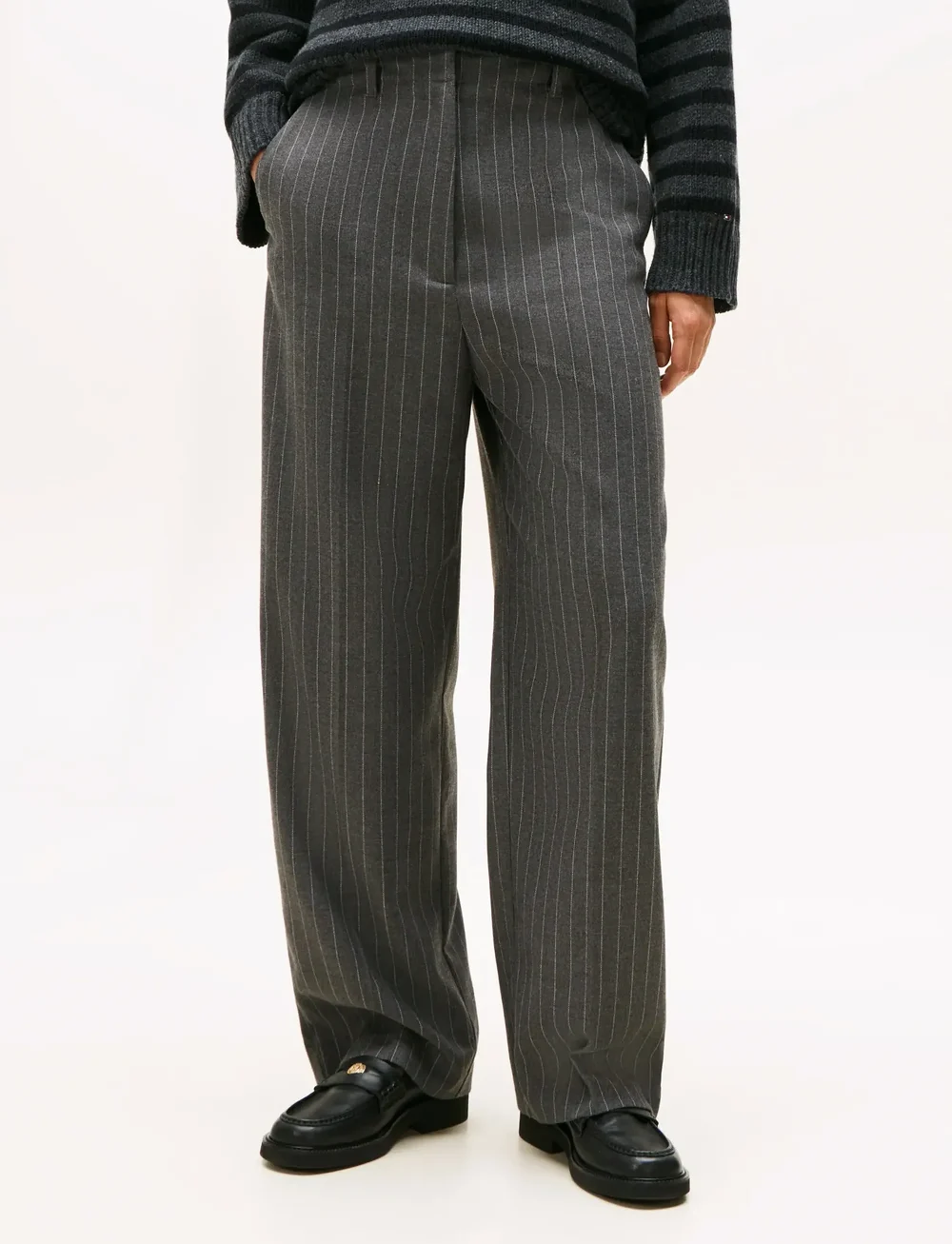 Tommy Hilfiger - PINSTRIPE LOOSE STRAIGHT PANT - habitbukser - mid grey heather pinstripe - 4