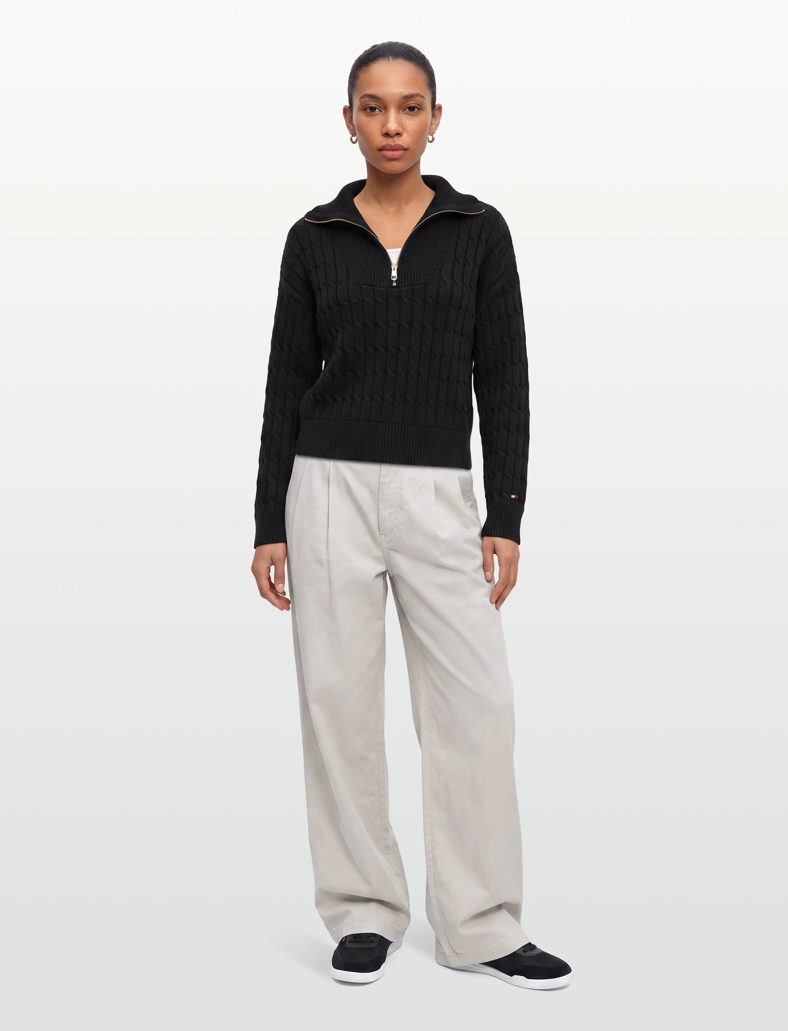 Tommy Hilfiger - CO CABLE MID GG 1/2 ZIP LS SWT - sweaters - black - 0