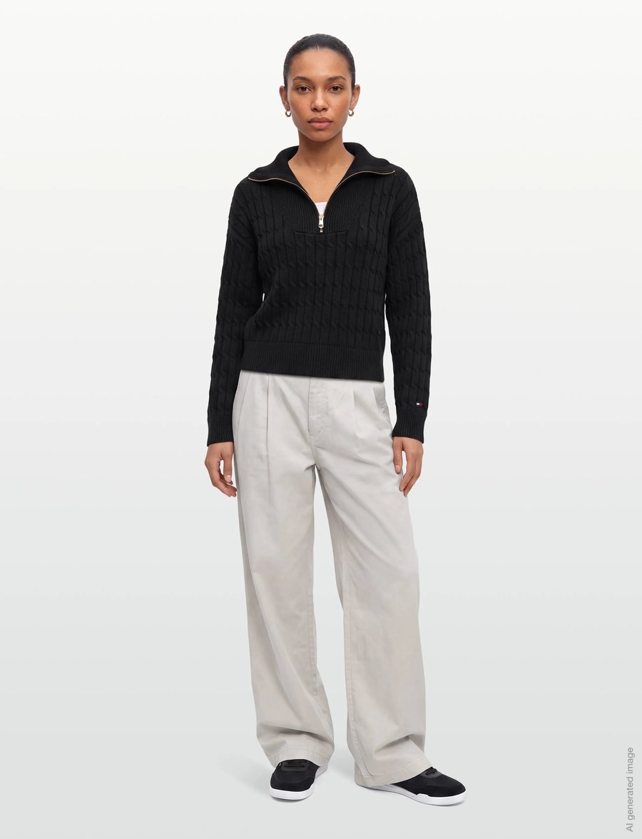 Tommy Hilfiger - CO CABLE MID GG 1/2 ZIP LS SWT - pullover - black - 0