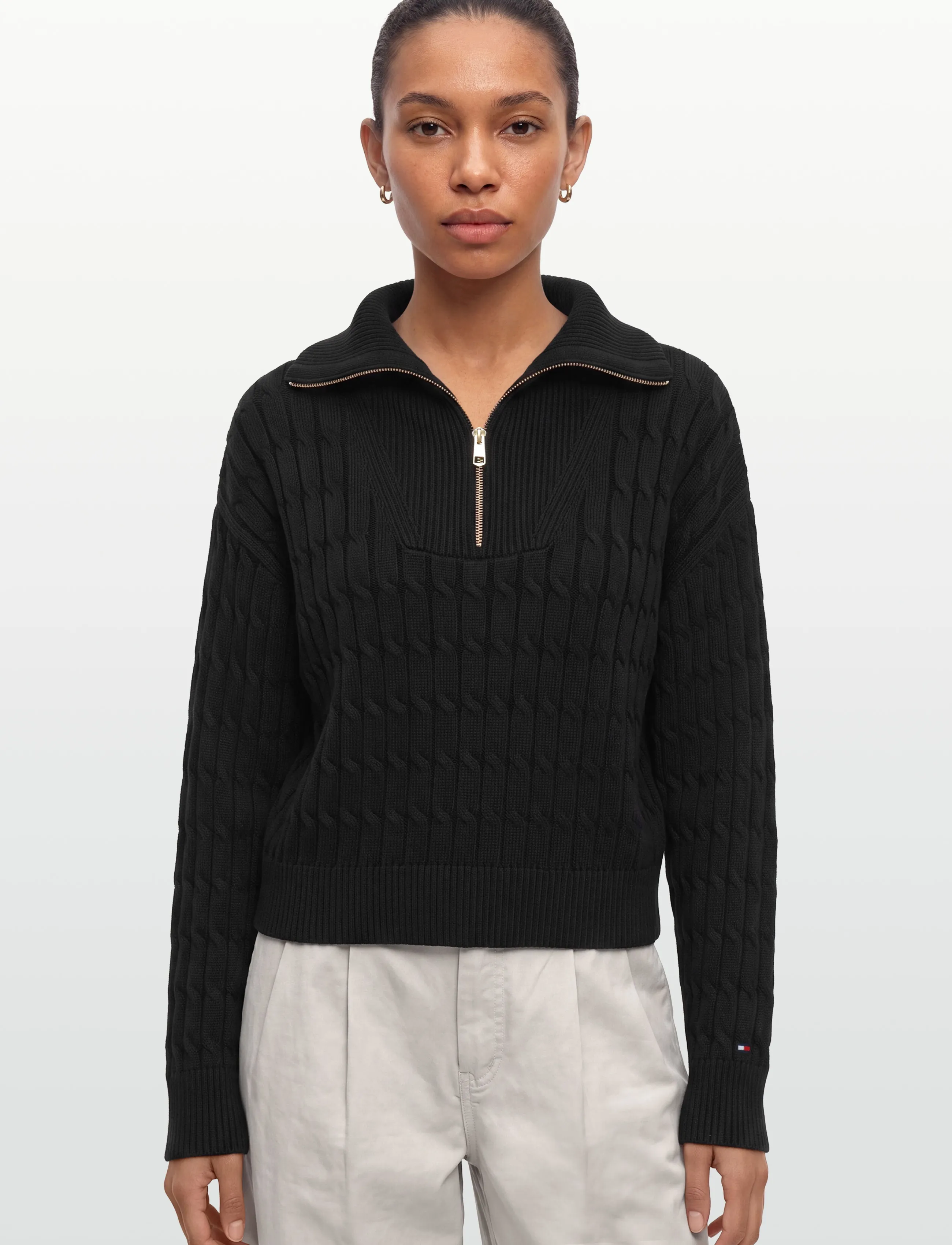 Tommy Hilfiger - CO CABLE MID GG 1/2 ZIP LS SWT - sweaters - black - 3