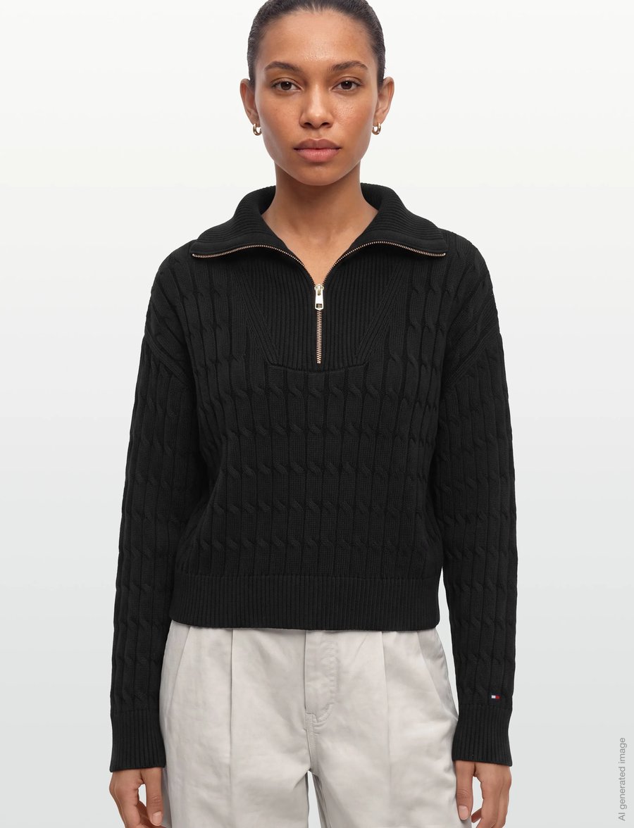 Tommy Hilfiger - CO CABLE MID GG 1/2 ZIP LS SWT - pullover - black - 3