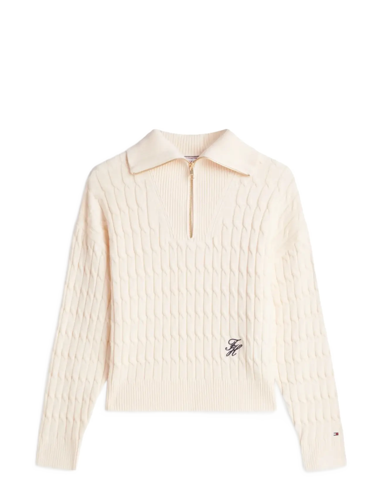TOMMY HILFIGER Co Cable Mid Gg 1/2 Zip Ls Swt Cream - XL - Damen