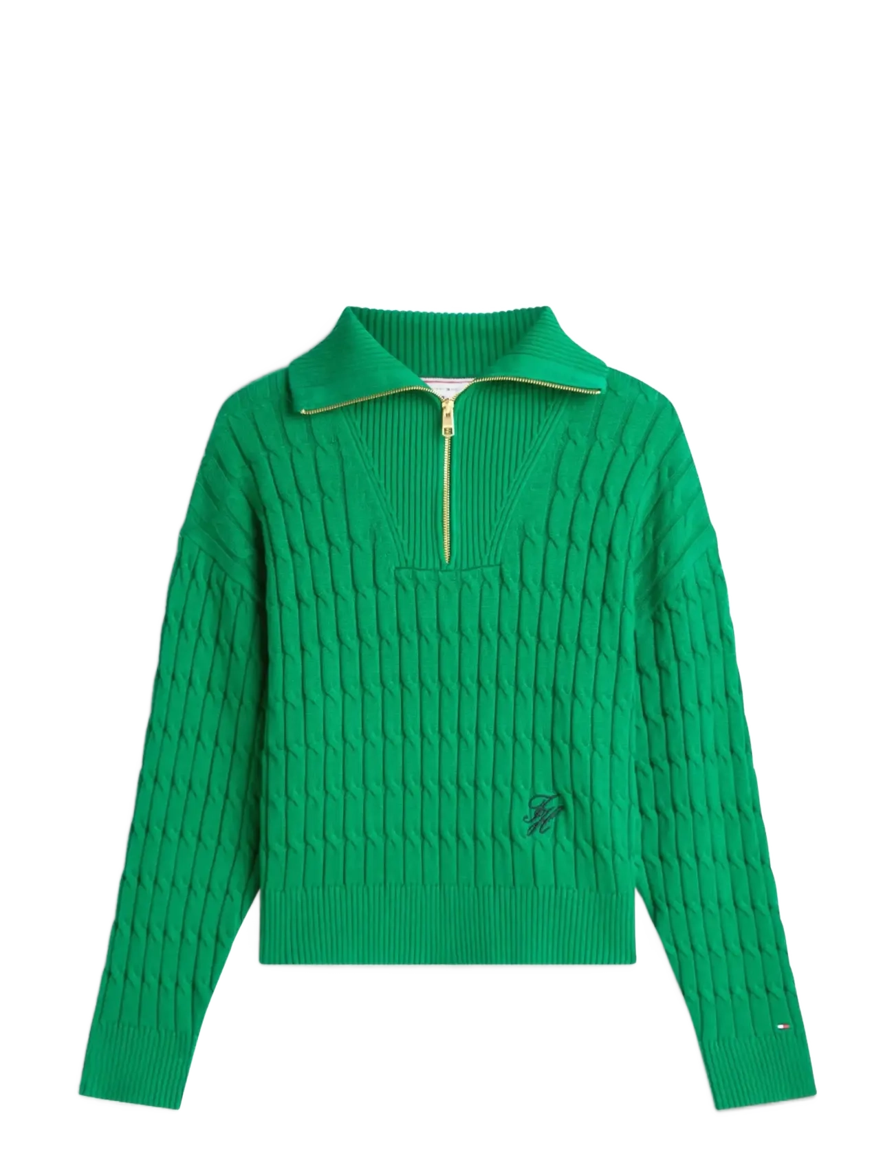 Tommy Hilfiger CO CABLE MID GG 1/2 ZIP LS SWT - Lielie izmēri - NOUVEAU GREEN / green