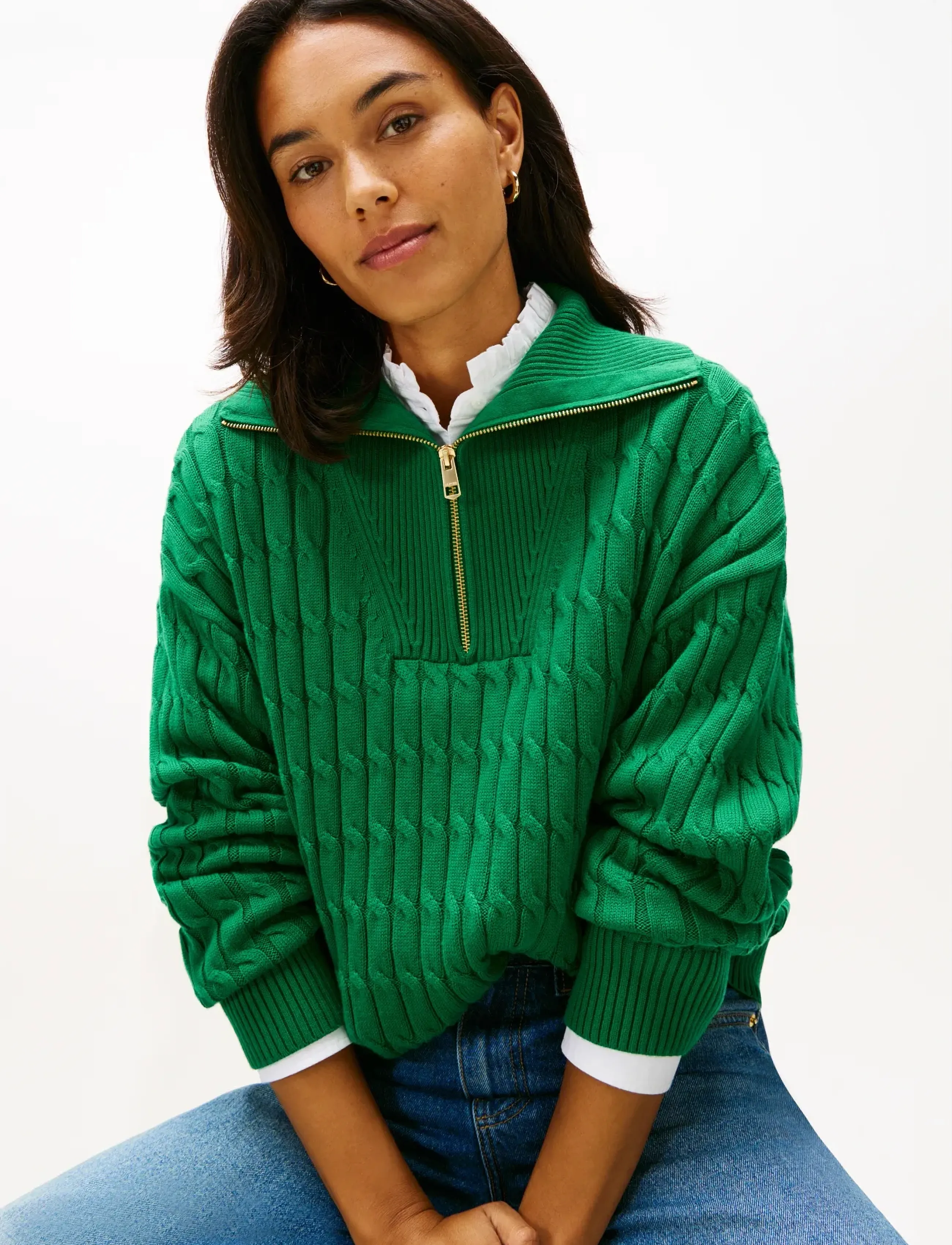 Tommy Hilfiger - CO CABLE MID GG 1/2 ZIP LS SWT - jumpers - nouveau green - 4