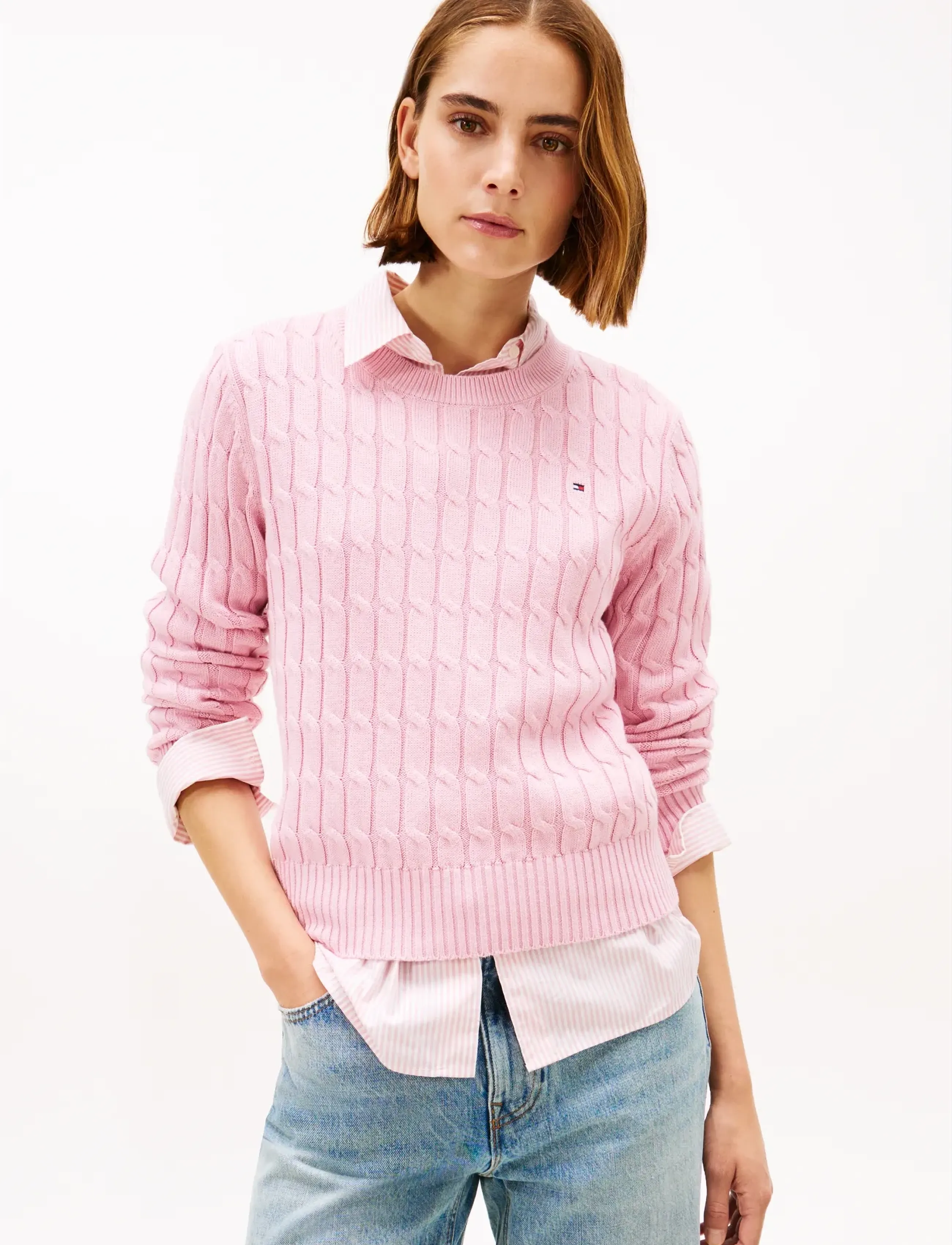 Tommy Hilfiger CO CABLE MID GG C-NK LS SWT - Tommy Hilfiger - BONITA PINK / pink/rose