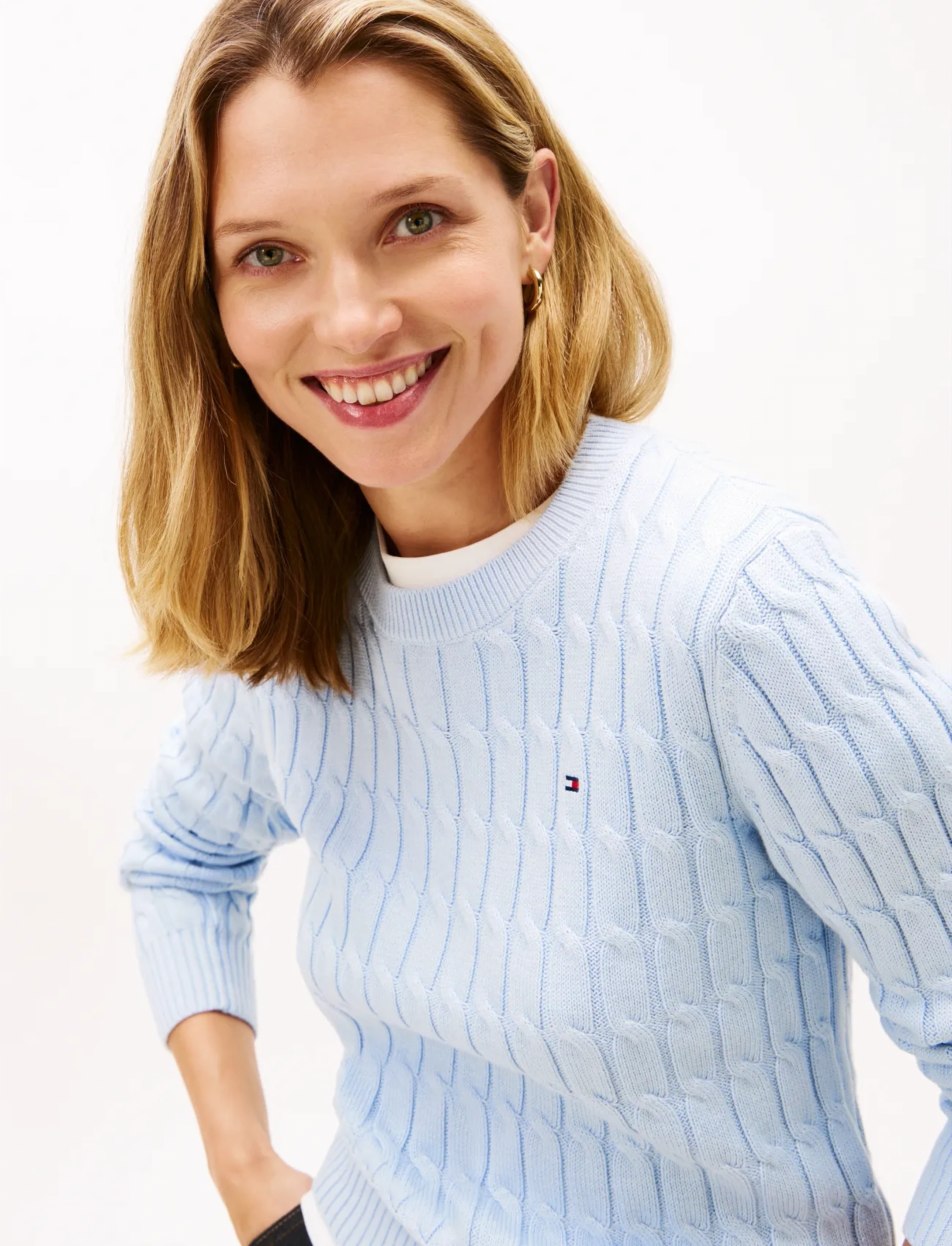 Tommy Hilfiger - CO CABLE MID GG C-NK LS SWT - jumpers - breezy blue - 4