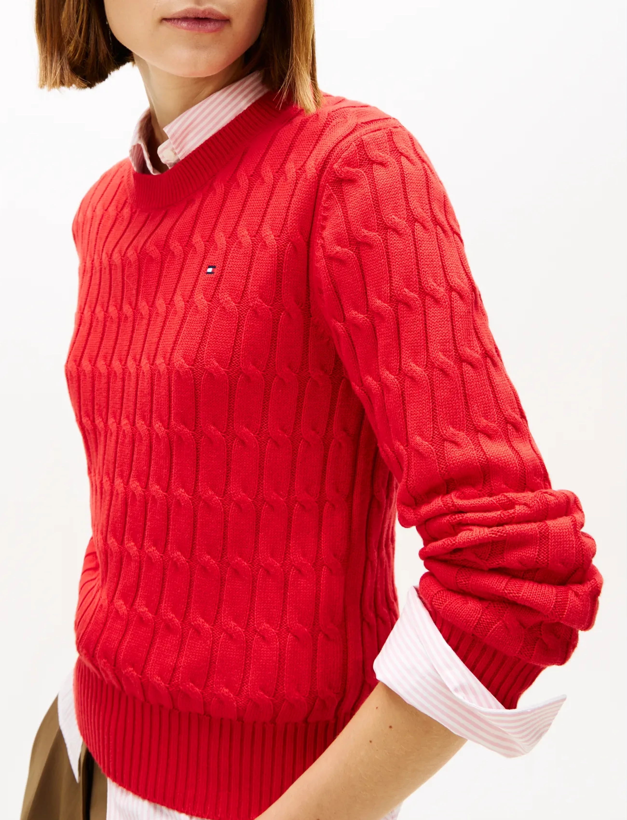 Tommy Hilfiger - CO CABLE MID GG C-NK LS SWT - stickade tröjor - primary red - 4