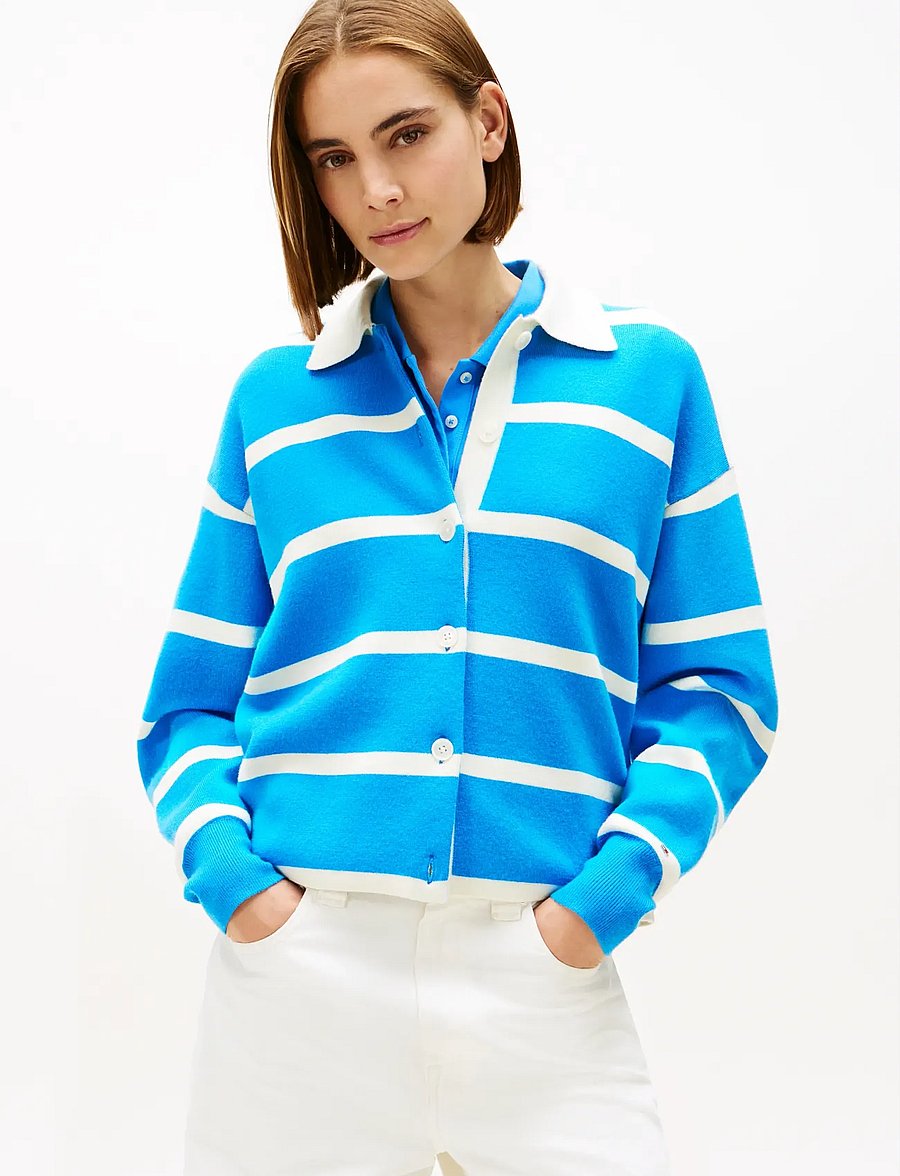 Tommy Hilfiger - MDRN RUGBY DF OVS BD LS SWT - cardigans - mesmerizing blue calico stp - 0