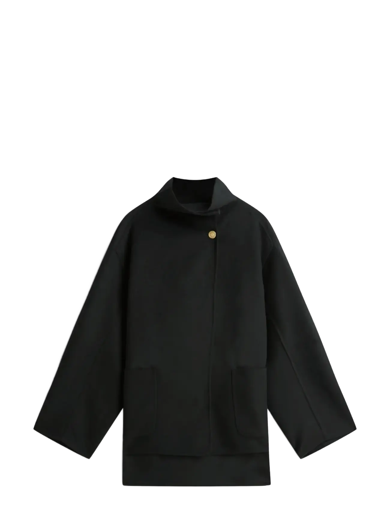 DF WOOL GB FUNNEL NK COAT - BLACK
