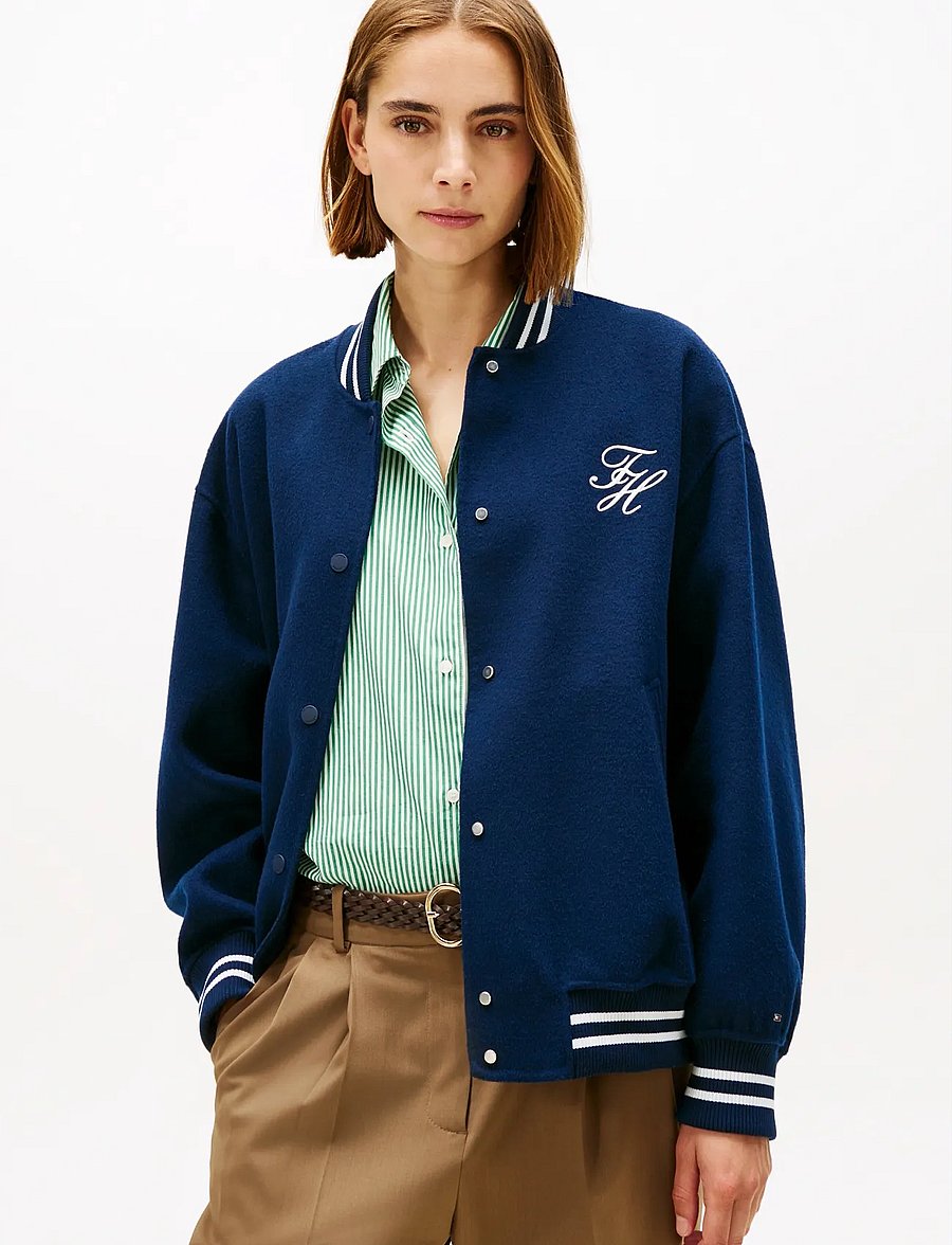 Tommy Hilfiger - DF WOOL VARSITY BOMBER - frühlingsjacken - dark night navy - 0