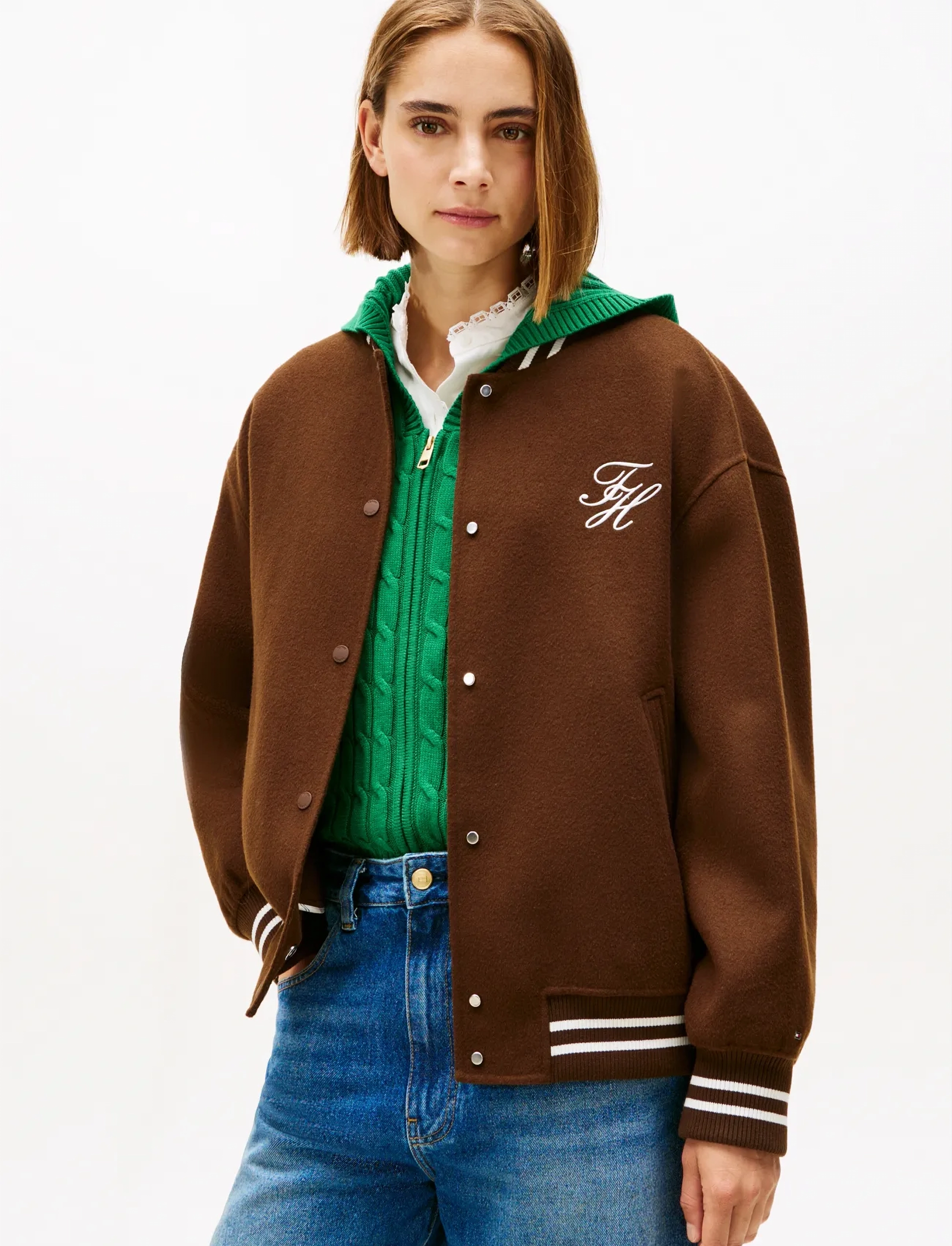 Tommy Hilfiger DF WOOL VARSITY BOMBER - Tommy Hilfiger - LEGACY BROWN / brown