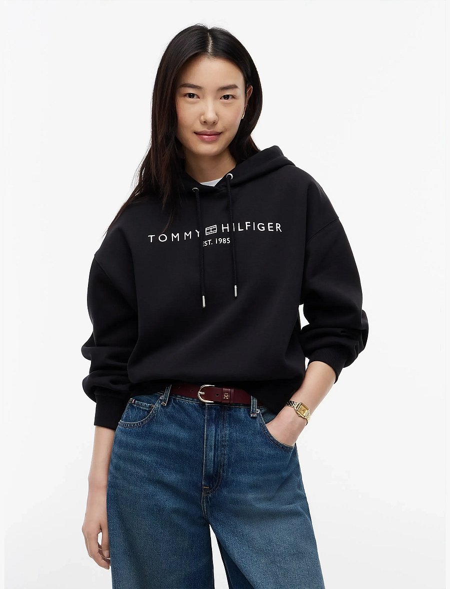 Tommy Hilfiger - CORP LOGO MDRN HOODIE - hættetrøjer - black - 0