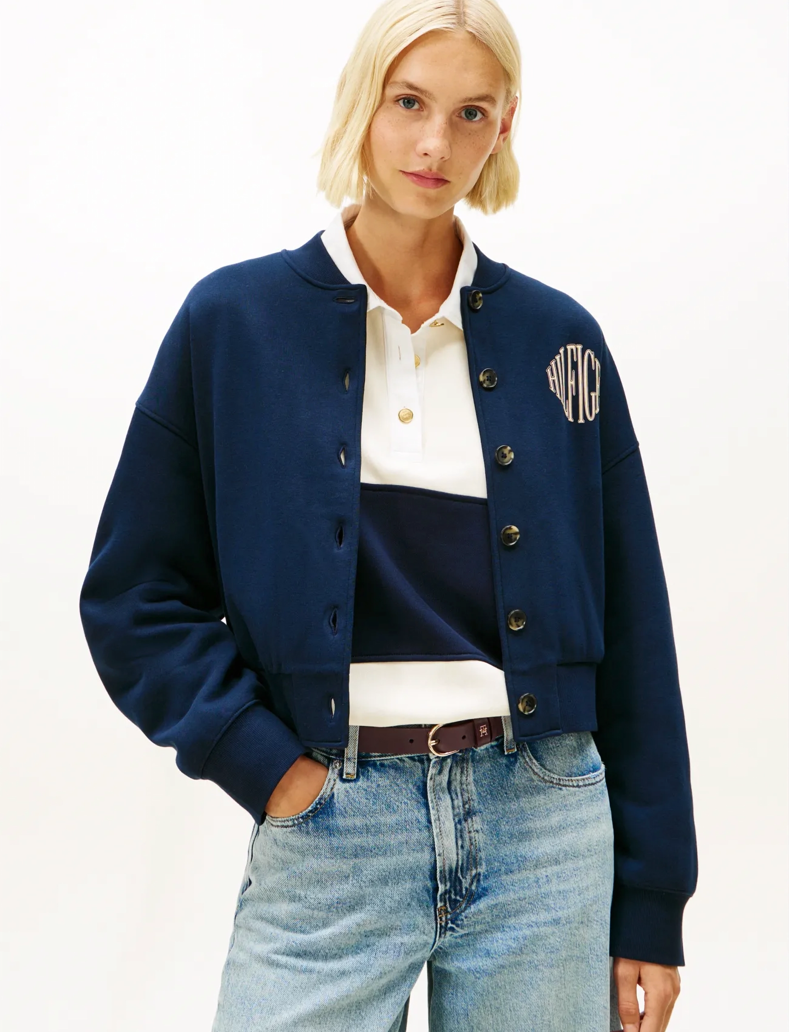 Tommy Hilfiger Varsity Fleece Bomber, XS, Jackets, Marineblau - Utility Frauen