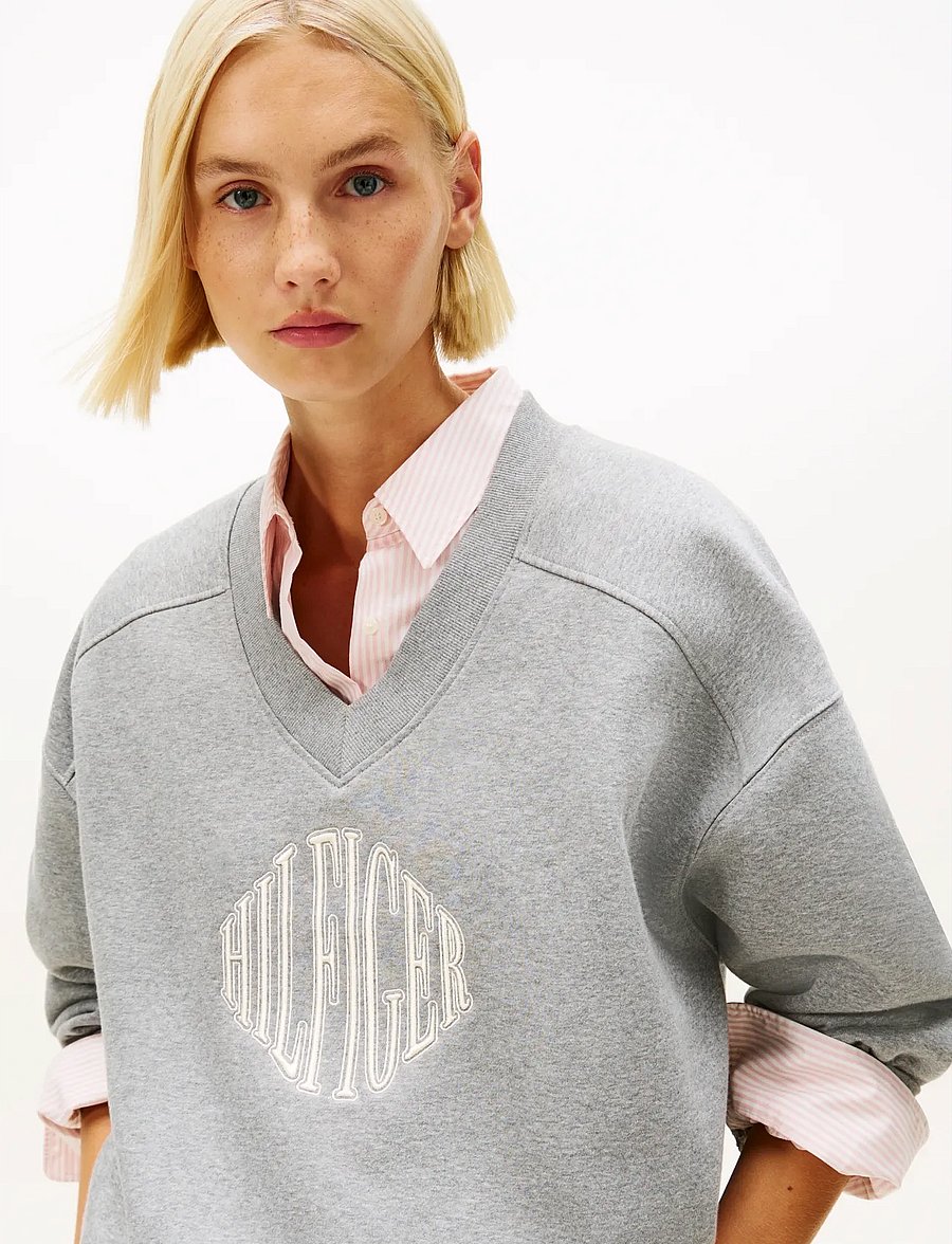 Tommy Hilfiger - VARSITY V-NK FLEECE SWTSRT - mode trends - med heather grey - 4