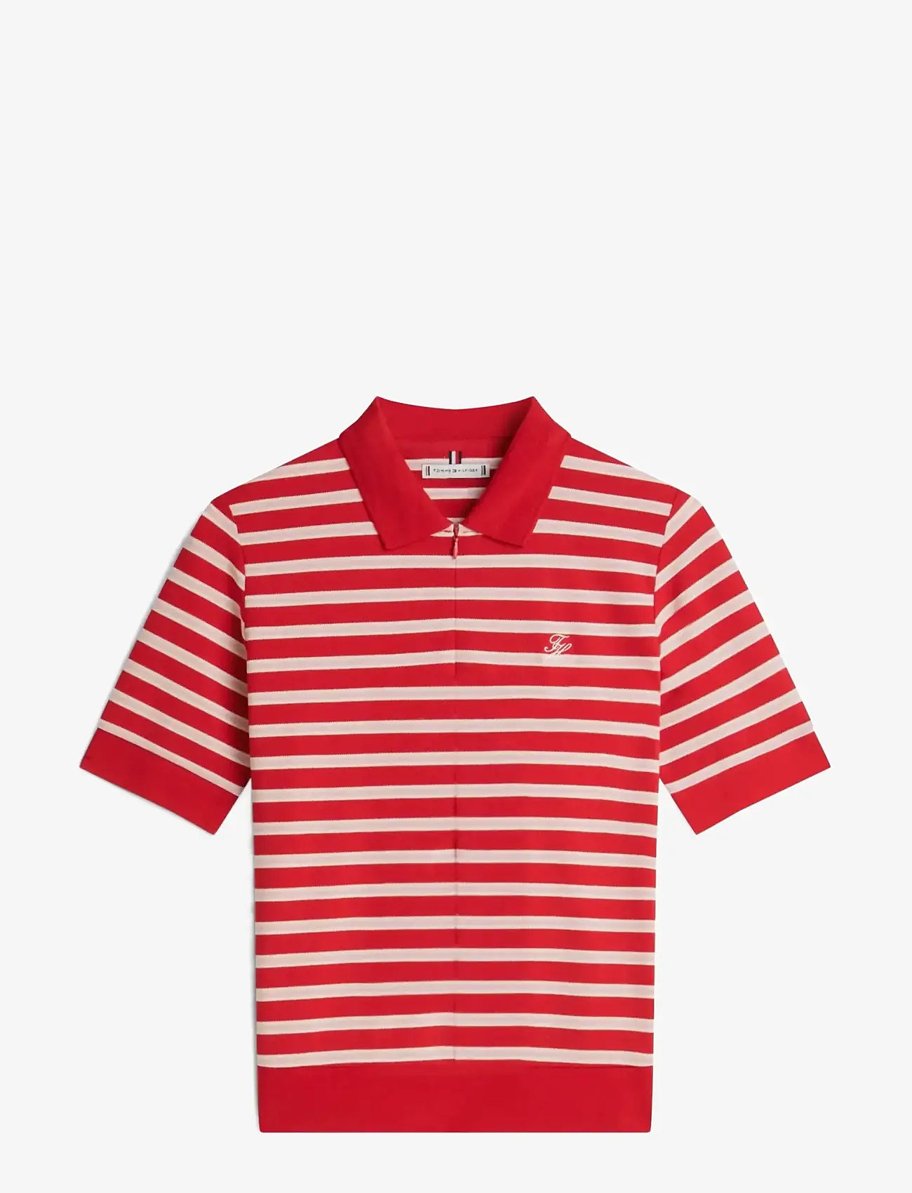 Tommy Hilfiger - TH SCRIPT LYOCELL ZIP SS POLO - polo shirts - primary red bonita pink calico stp - 1
